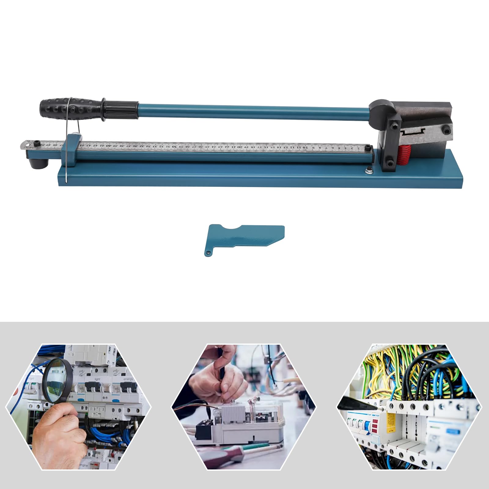 Cortador de riel DIN,Din rail cutter máquina de corte de riel de aluminio,Cortador manual de carril,Carril de doble agujero con regla para cortar acero y aluminio Rai (azul)