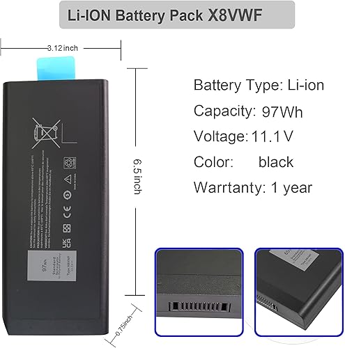Miniatura 2 de 97WH X8VWF - Batería para portátil Dell Latitude 14 resistente 5404 5414 E5404 Extreme 7404 7414 E7404 Series P45G P46G P45G001 P46G001 P46G002