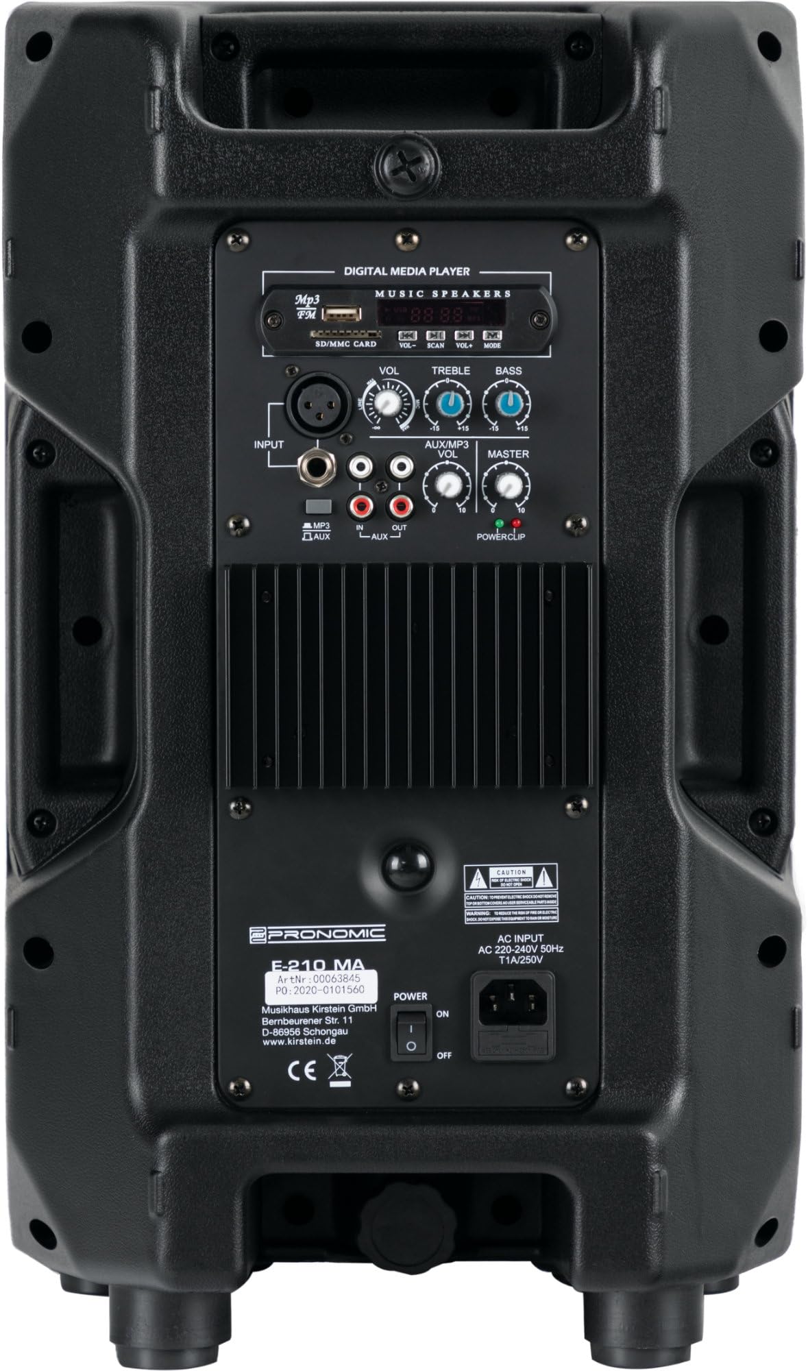 Pronomic E-210 MA Stereo Set - 2 aktive 2-Wege Boxen - Leistung: 2X 100 Watt (RMS) - 10" Woofer + 1,0" Kompressions-Treiber - Bluetooth-Empfänger und MP3-Player mit USB/SD - Monitorschräge