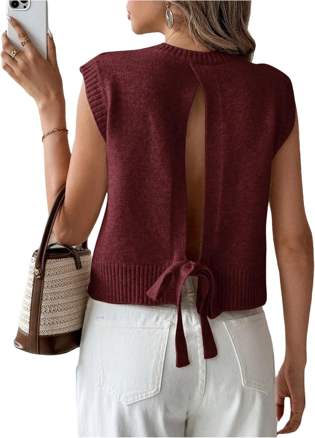Verdusa Women's Backless Tie Knot Knit Sweater Vest Sleeveless Summer Sweater Vest