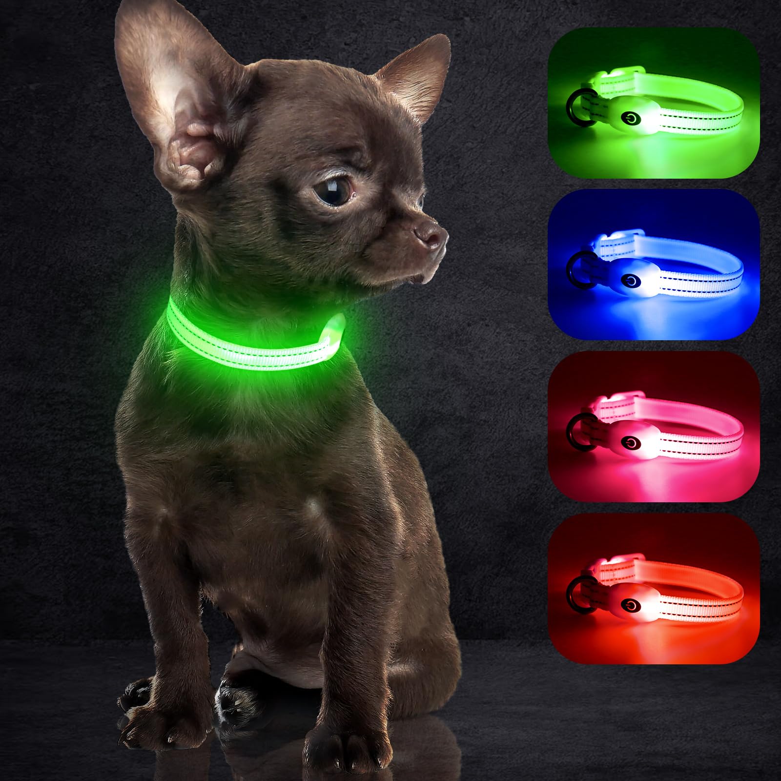 YFbrite Leuchtende Hundehalsbänder, USB Wiederaufladbares LED-Hundehalsband, Verstellbares LED-Katzenhalsband, langlebiges Blinkhalsband für Katzen, Welpen, kleine, mittelgroße und große Hunde (Grün,