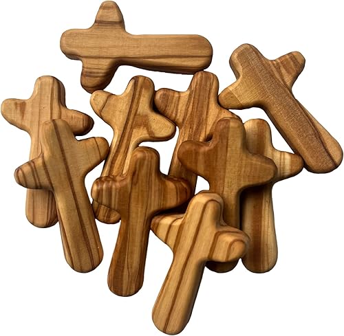 Kintyno 10 cruces pequeñas de madera de olivo, cruces de oración portátiles de 2.56 pulgadas con certificado y bolsillo Kintyno 10 cruces pequeñas de madera de olivo, cruces de oración portátiles de 2.56 pulgadas con certificado y bolsillo
