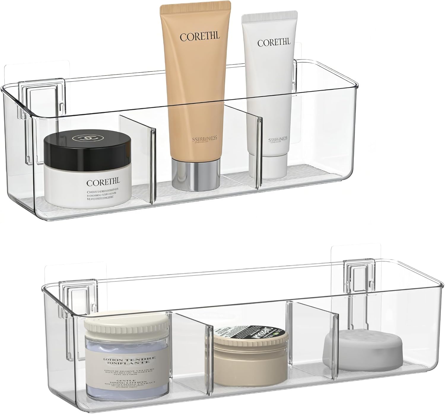 vacane Plastic Over Cabinet Door Organizer, Adhesive Mount Storage Organizer Container Hanging Basket Bins For Craft Room, Pantry, Office, Space Saving Holder for Kitchen Bags-XL 2pack