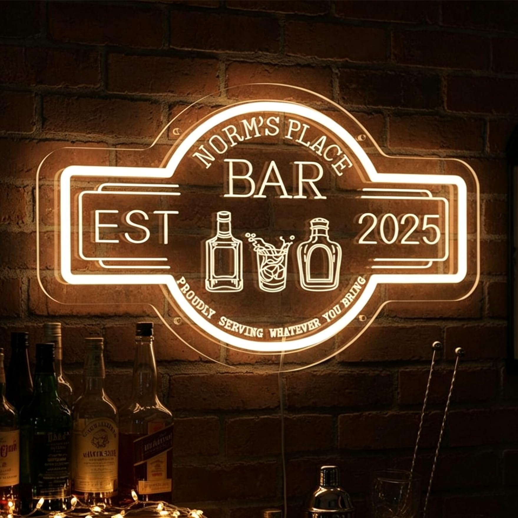 Personalised Bar Neon Sign Custom Name Bar 3D Engraved Acrylic LED Neon Light Customisable Colour & Size Pub, Shop, Man Cave, Garage Wall Decor Gift