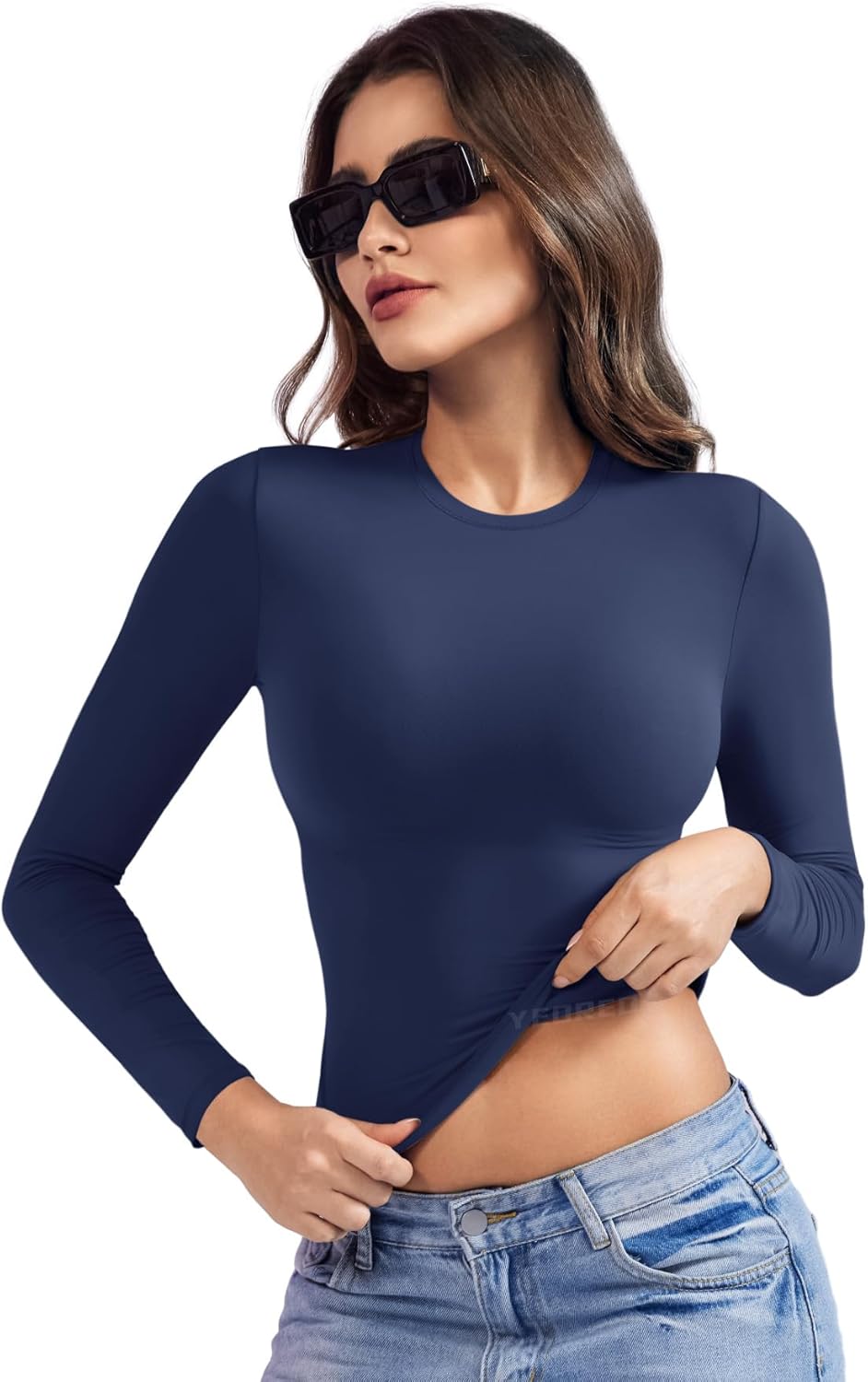 YEOREO Long Sleeve Shirts for Women y2k Tops Double Lined Basic Tee Crew Neck Going Out Sweeney Workout Undershirt - Image 6