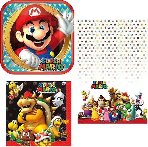 CV Party Bundles Classic Variety - Servilletas, platos, mantel, paquete de fiesta de feliz cumpleaños para 16 personas, incluye 1 tarjeta de