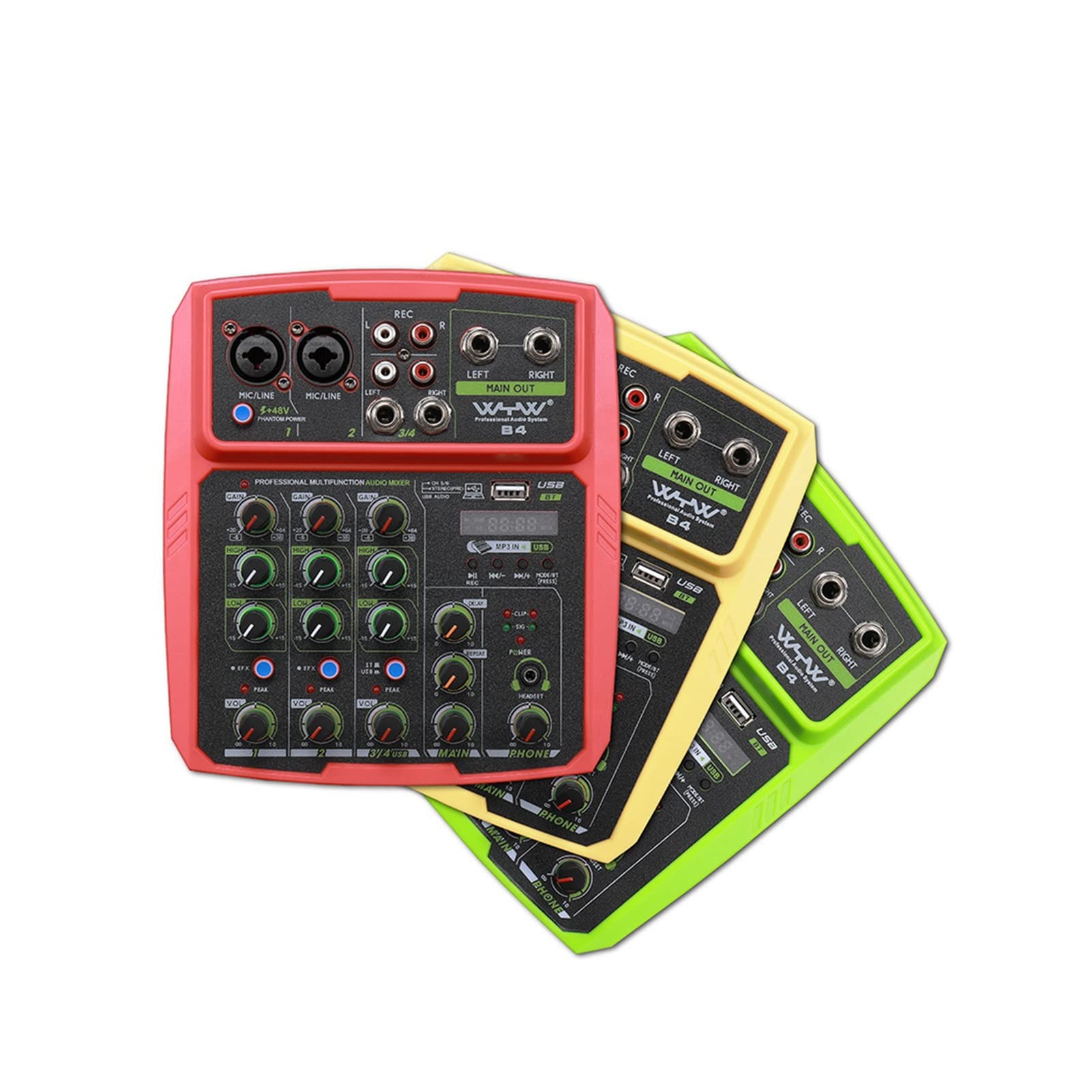 4 canales Interfaz de audio de sonido Interfaz de audio Professional Estudio Tarjeta de sonido Mezcla Mezcla Micrófono Potencia Phantom(Yellow)