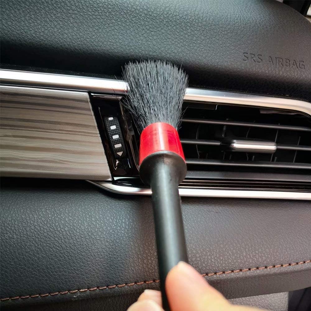 IPELY 5 Pack Detailing Brushes for Cleaning Engines, Wheels, Interior, Dashboard, Leather, Trim, Air Vents, Emblems with Towel