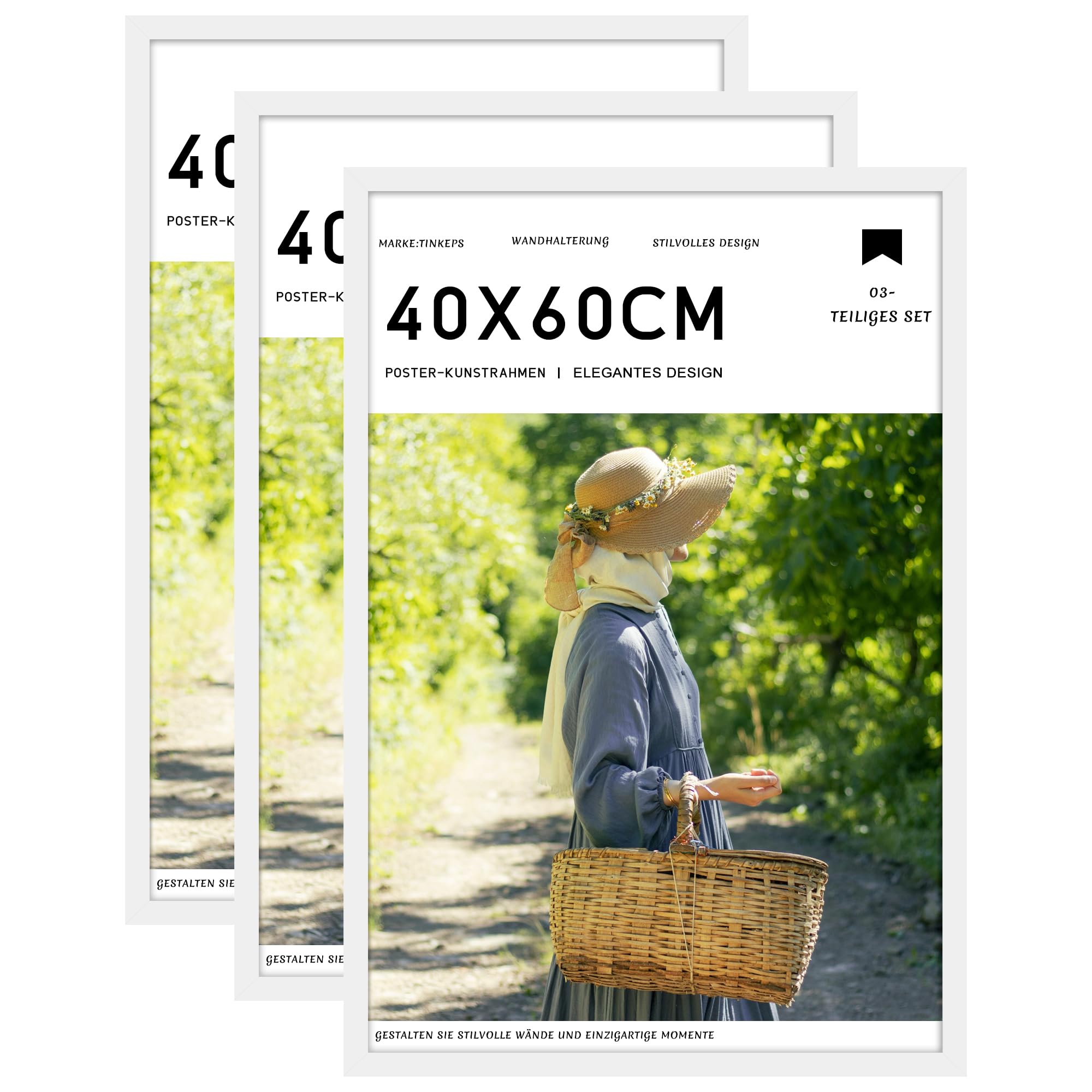 Tinkeps 3er Pack Bilderrahmen 40x60 cm Weiß, Bilderrahmen 40x60 Hergestellt aus Holzwerkstoff, Rahmen 40x60 Ideal für Fotos, Bilder, Poster