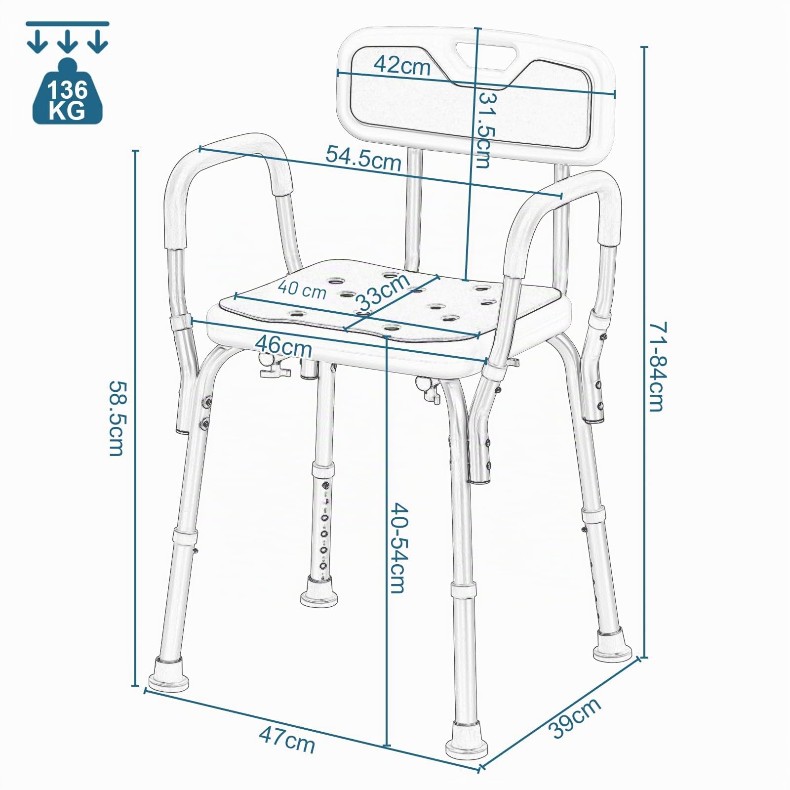 EUGAD Silla de Ducha para Mayores, Taburete Baño sin Respaldo, Taburete Ducha para Personas Mayores, Conteras Antideslizantes, para Ancianos y Embarazadas (Taburete de Ducha con Respaldo)