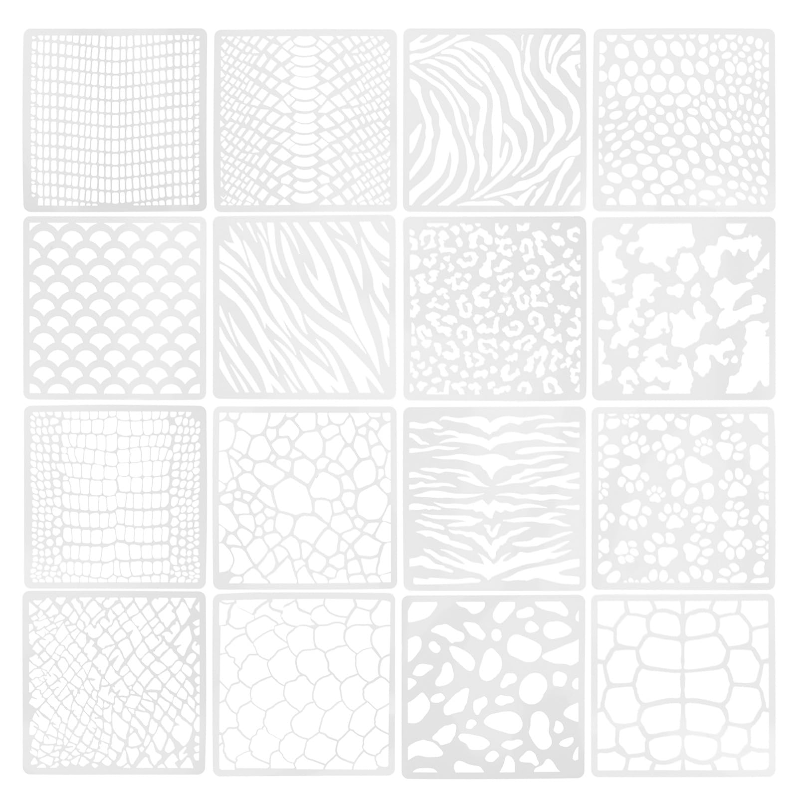 Plantillas reutilizables de textura animal de 16 unidades transparentes para scrapbooking limpio