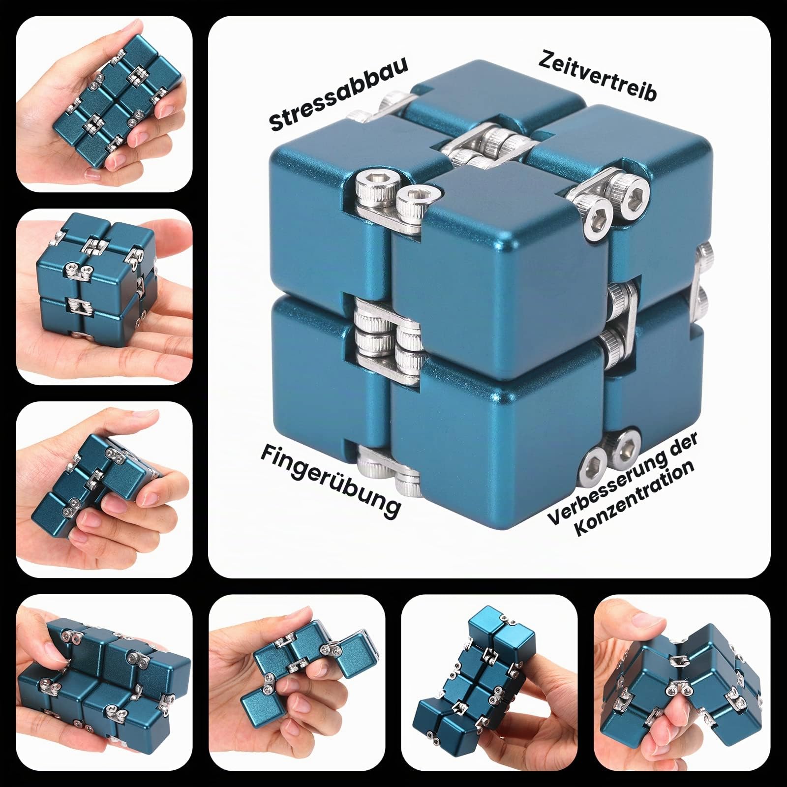 Lifidea aluminiumlegierung-Metall Infinity-Cube Fidget Cube Hand Fidget Spielzeug schreibtischspielzeug mit kühlem Kasten blau