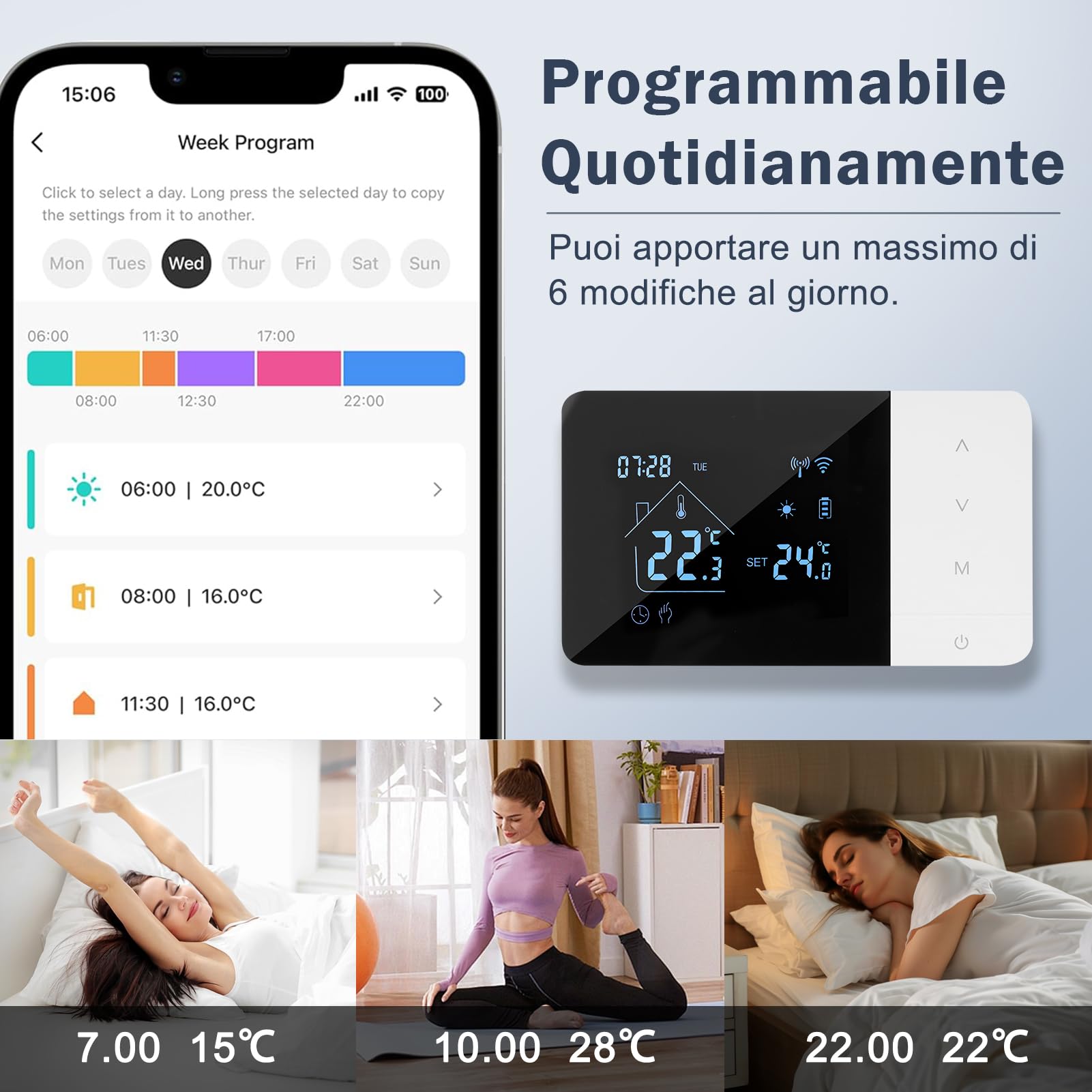 Termostato Caldaia, WIFI Termostato domestico digitale programmabile, Alimentato a batteria, Caldaia 2 fili compatibile con controllo vocale di Google e Alexa