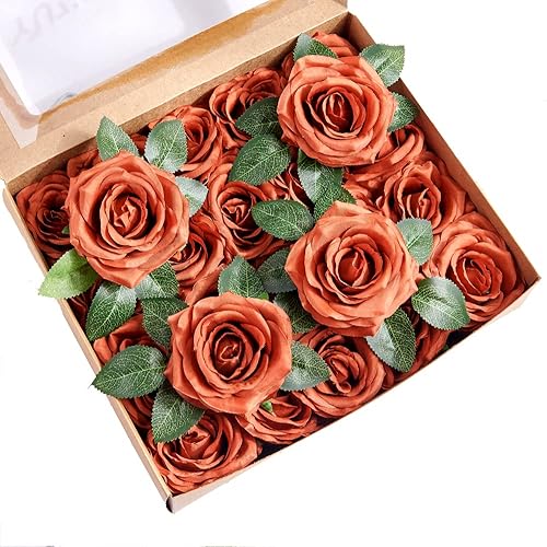 YUZZ Rosas artificiales, 25 rosas de seda artificiales realistas con tallos para ramos de boda, centros de mesa, fiesta de despedida de soltera,