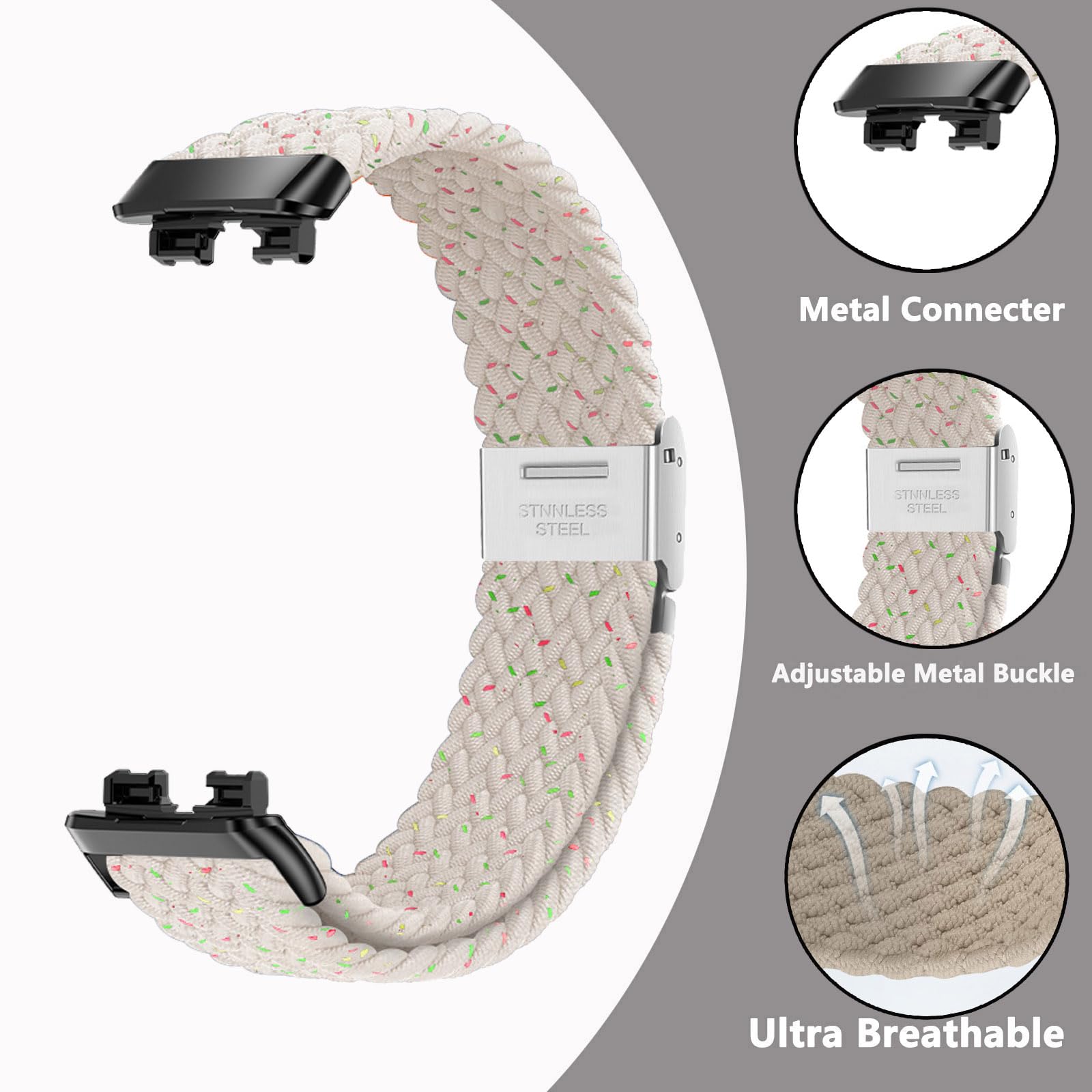 SUGARJAR Braided Straps For Huawei Band 8/9/10,Elastic Sports Replacement Strap for Women and Men, Starlight dots, Medium - Image 2