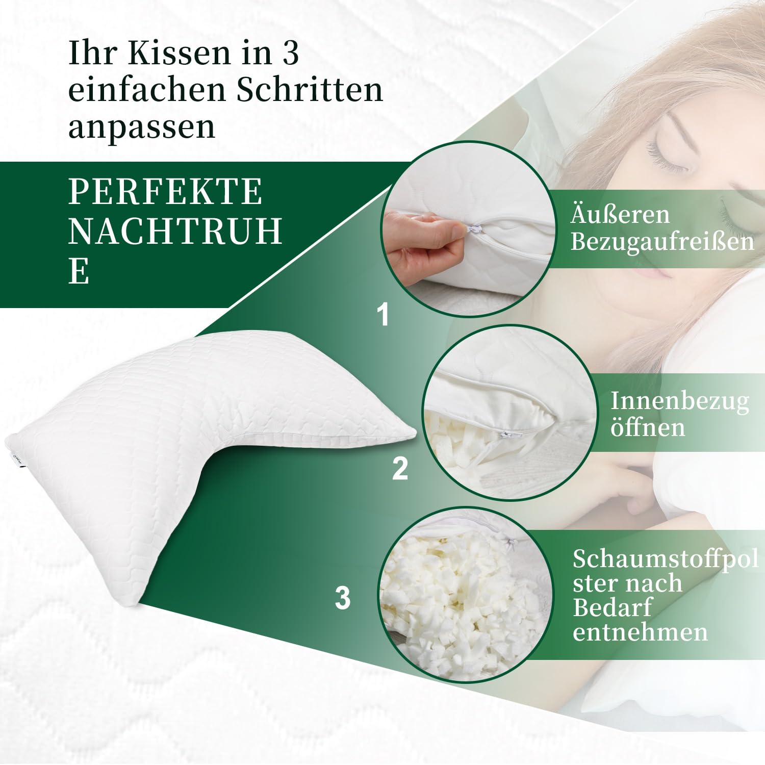 CHxxy Geschredderte Kopfkissen aus Memory Foam, ergonomisches Schlafkissen