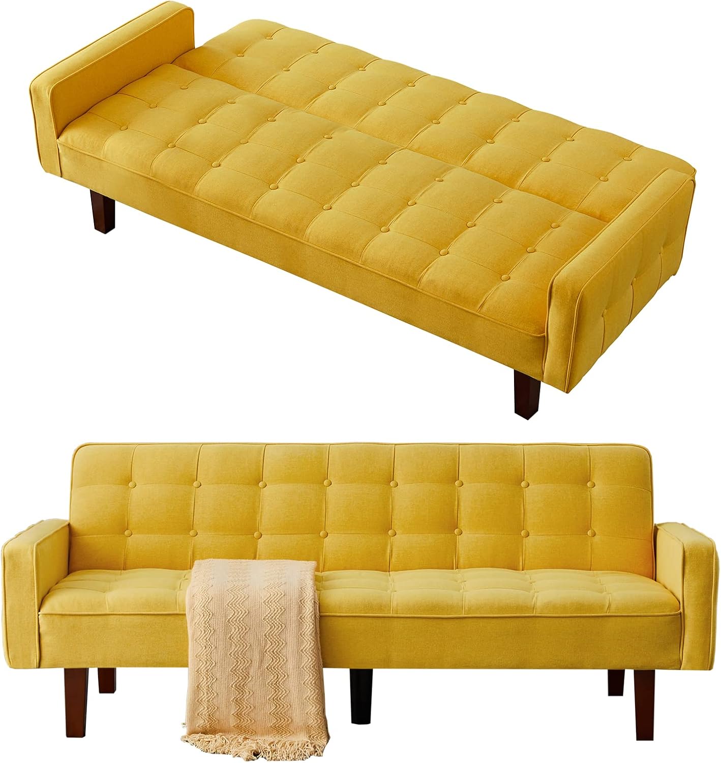 Setawix Linen Futon Sofa Couch Bed Button Tufted