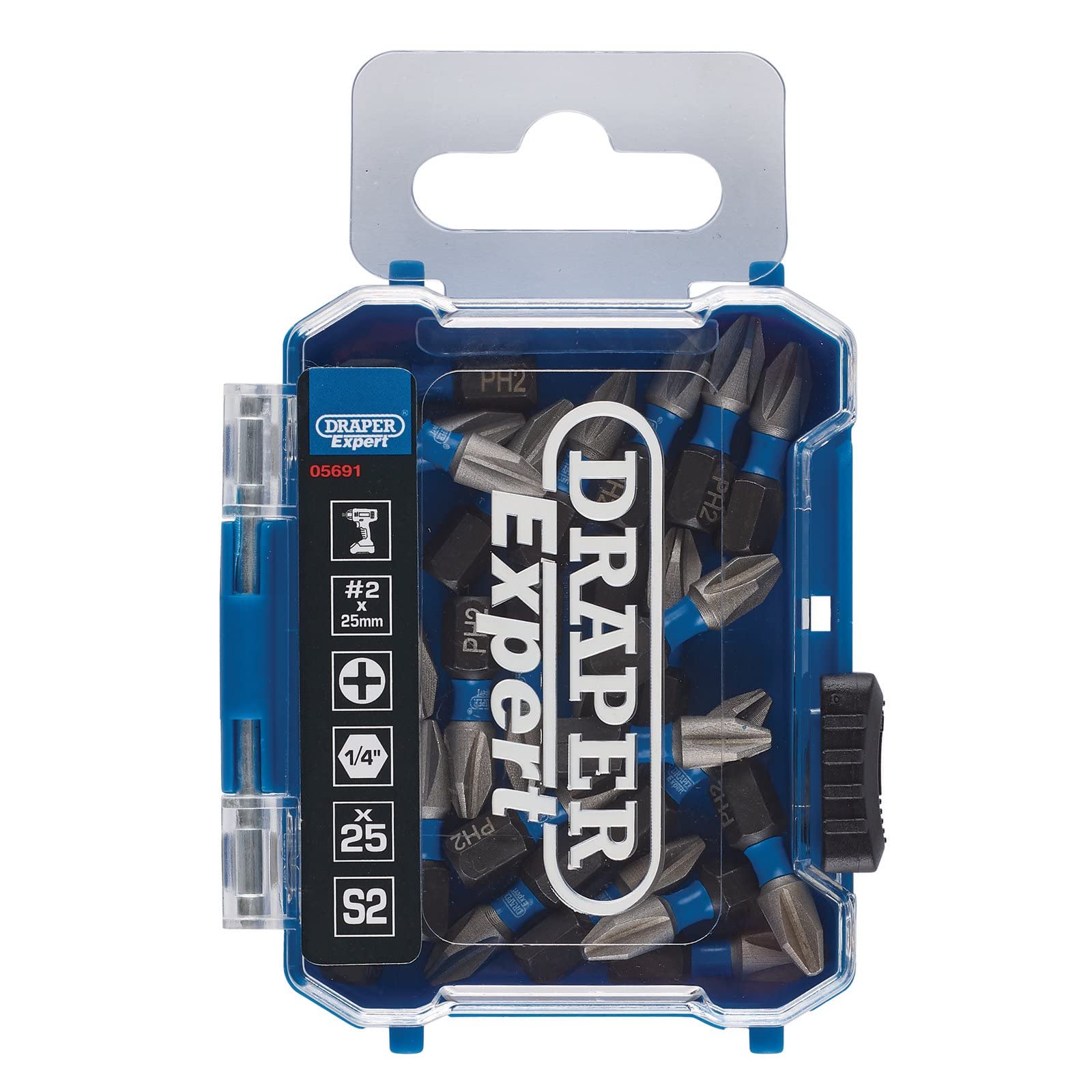 Draper 05691 Cross Slot/PH Type Impact Screwdriver Bits, No.2 x 25mm (Pack of 25), Blue and Black - Image 2