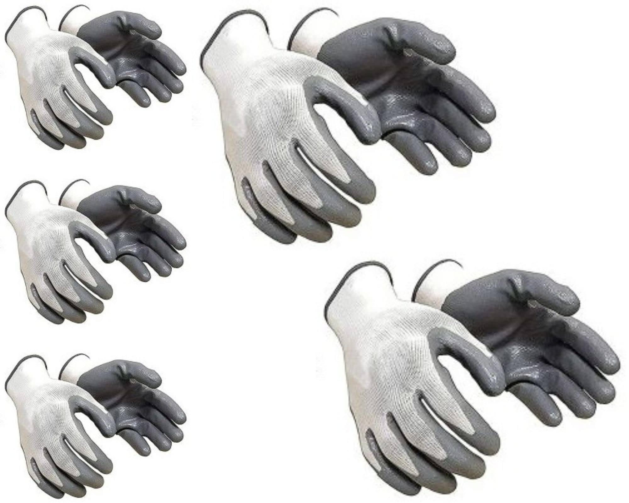 DONIZARD 5 PAIR Cotton Anti Cutting Cut Resistant Greywhite Hand Safety Gloves Cut-Proof Protection with Rubber Grade Wet and Dry Nylon Glove