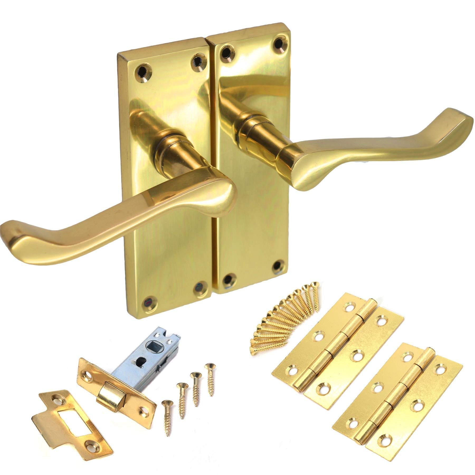 Jiyo.outdoor Polished Brass Victorian Scroll Latch Handles, 120X40mm