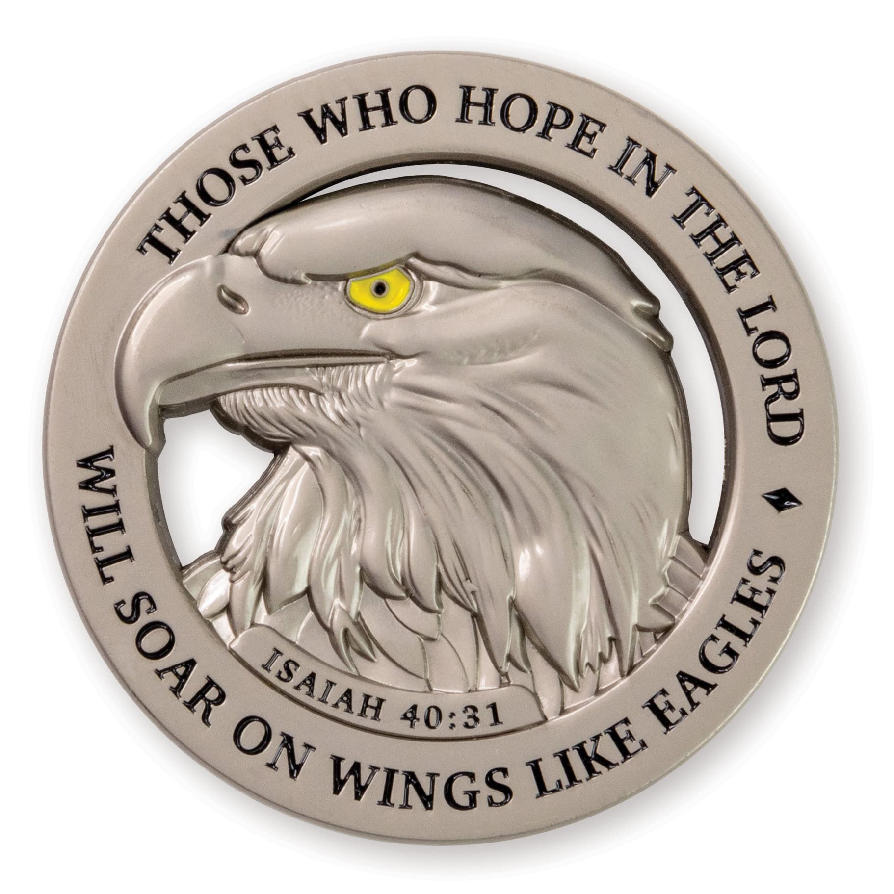 American Bald Eagle Challenge Coin, Satin Silver-Plated Christian Pocket Token, Isaiah 40:31 Bible Study Supplies for Men, Religious Worry & EDC Coins for Police & Military Veterans