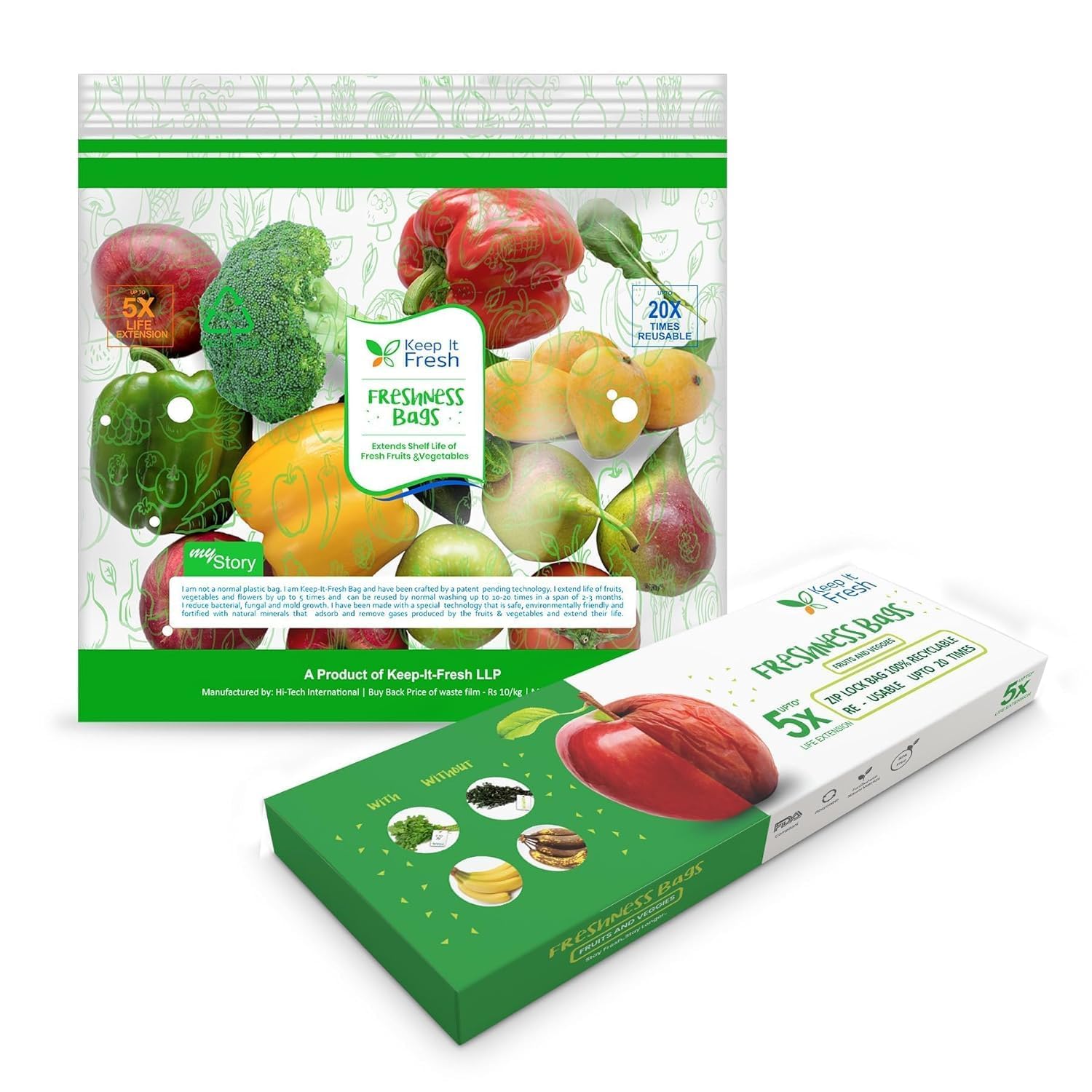 KEEP IT FRESH Zip Lock Bags, Re-Sealable Zipper for extending shelf life of Fruits, Vegetables | Refrigerator bags | Usable up to 3 Months (Pack of 2 boxes (20 Pieces per box))