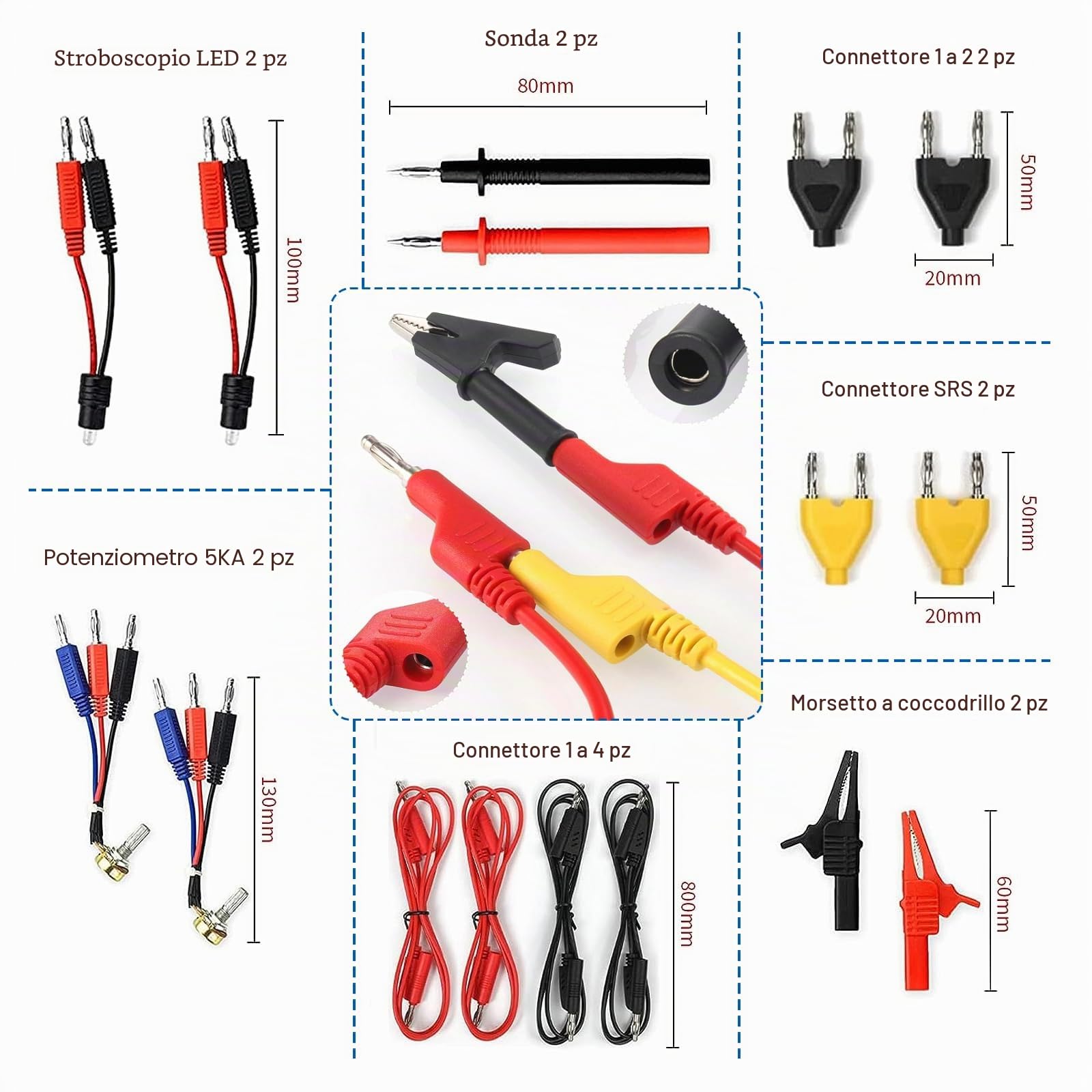 92 Puntali per Multimetro Test Lead, Puntali Tester Multimetro | Digitale con Clip Alligatore/Sonda per Digitale Multimetri Accessori