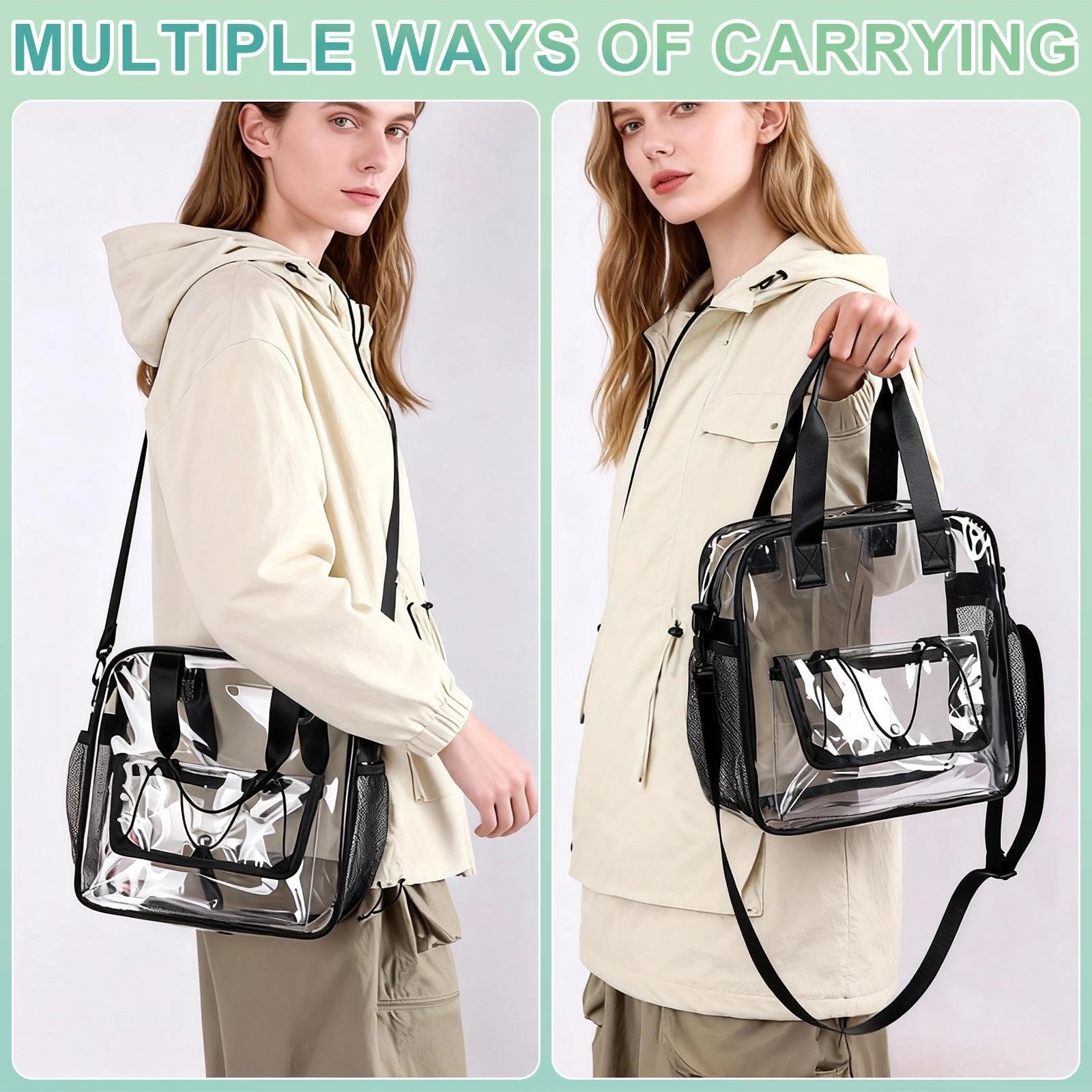 Sac Transparent Fourre Tout en PVC 30x30x13 cm Bandoulière Clear Bag pour Sports