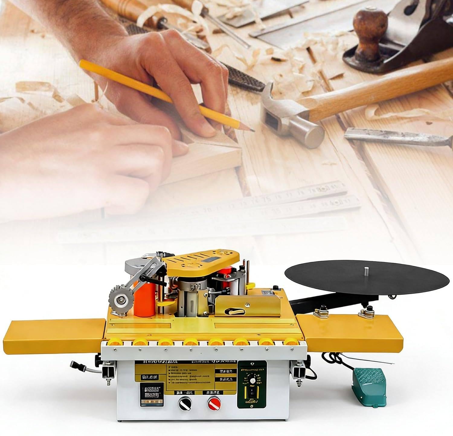 Bordatrice da Tavolo Automatica,1200W Portatile,Microcontrollo,Incollaggio su Entrambi i Lati,velocità 2-6m/min,con Pedale,per Pannelli e Strisce,Lavorazione Legno e Mobili su Misura B