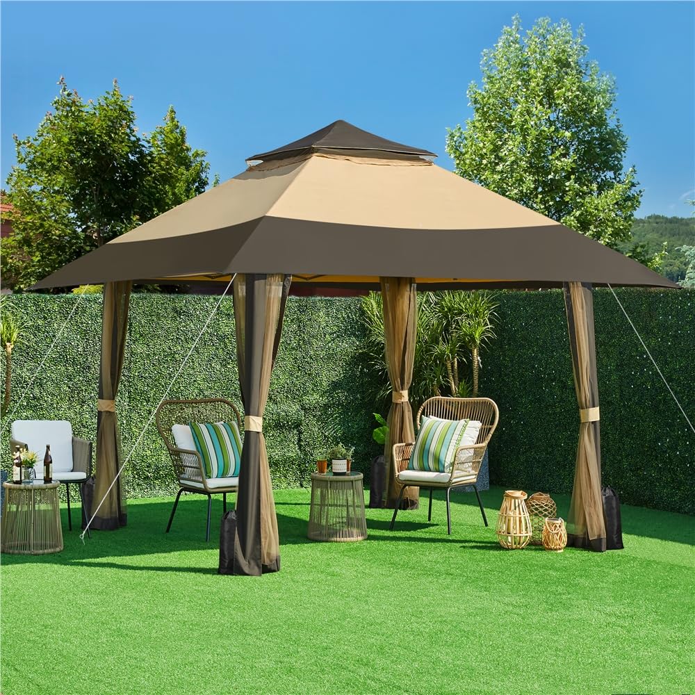 Yaheetech Tonnelle de Jardin 4×4 m Gazebo Abri Soleil Tente Pliante Autoportante avec Toiles Moustiquaires
