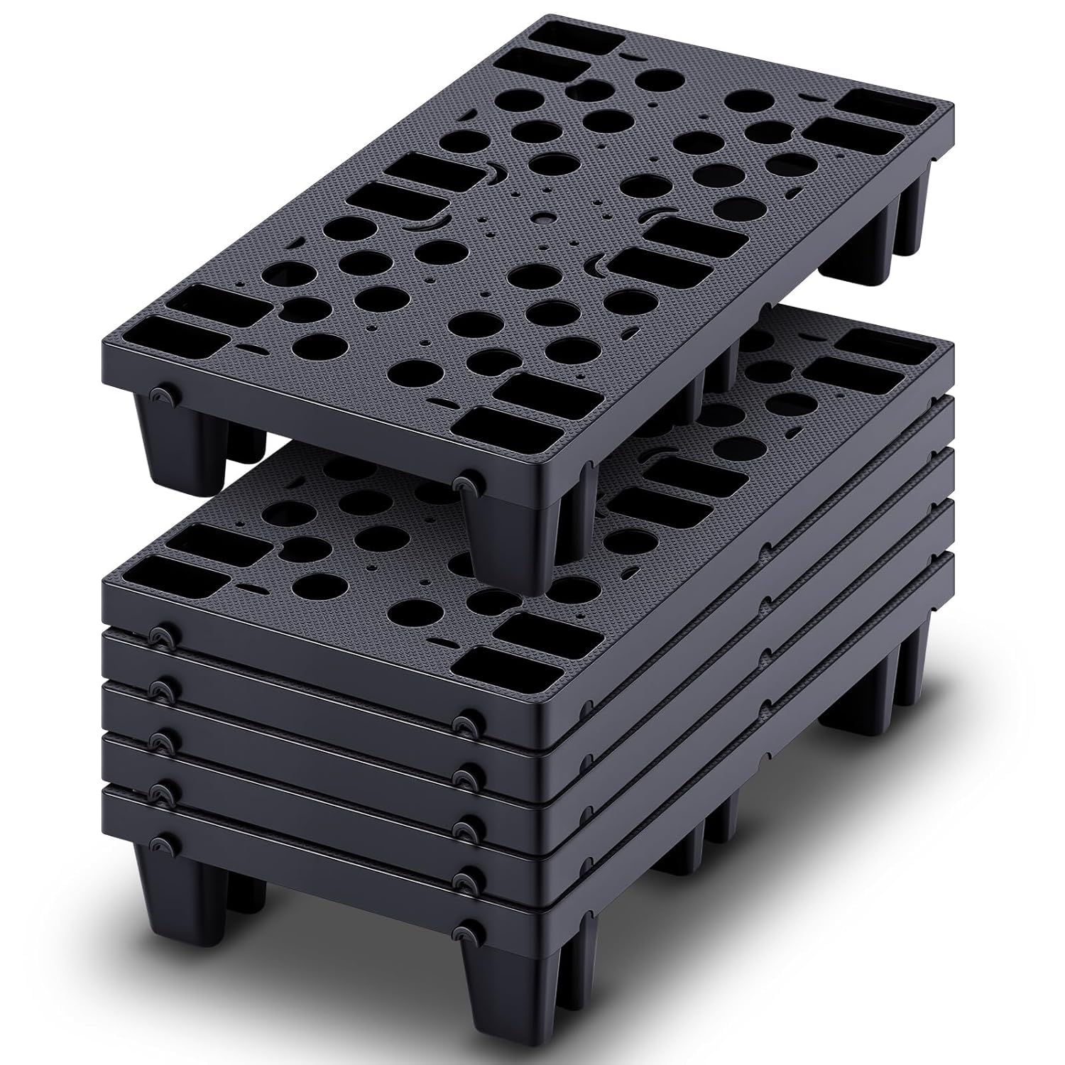 6 pezzi Pallet in plastica, Bancale Pallet impilabile resistente all'umidità con griglie traspiranti per supermercati, garage e magazzini, 50x30x10 cm