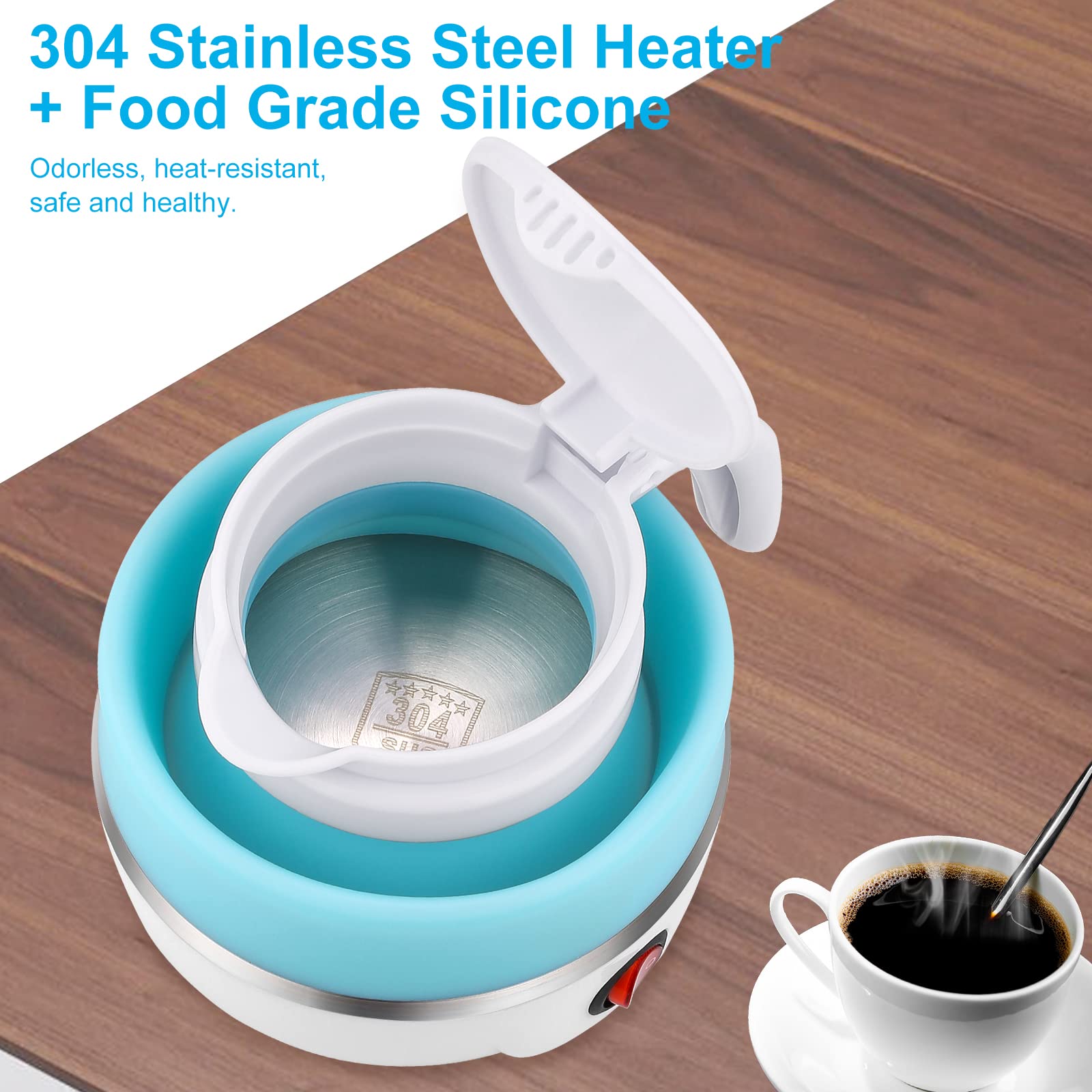 PAHTTO Bollitore elettrico da 600 ml con tazza e ciotola, bollitore portatile da viaggio, funzione di ebollizione rapida, senza BPA, 220 V, 600 W, per campeggio, viaggi, vacanze, ufficio, hotel