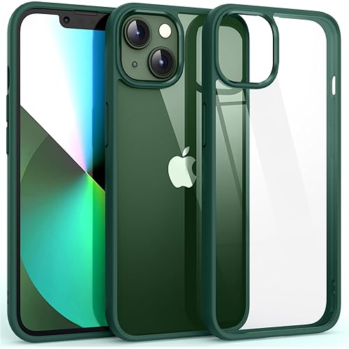 Supdeal Shockproof Clear Case for iPhone 13, [Not Yellowing] [10FT Military Drop Protection] Hard Clear Back Four Corner Airbags Drop Protection Phone Cover, 6.1 inch, Green