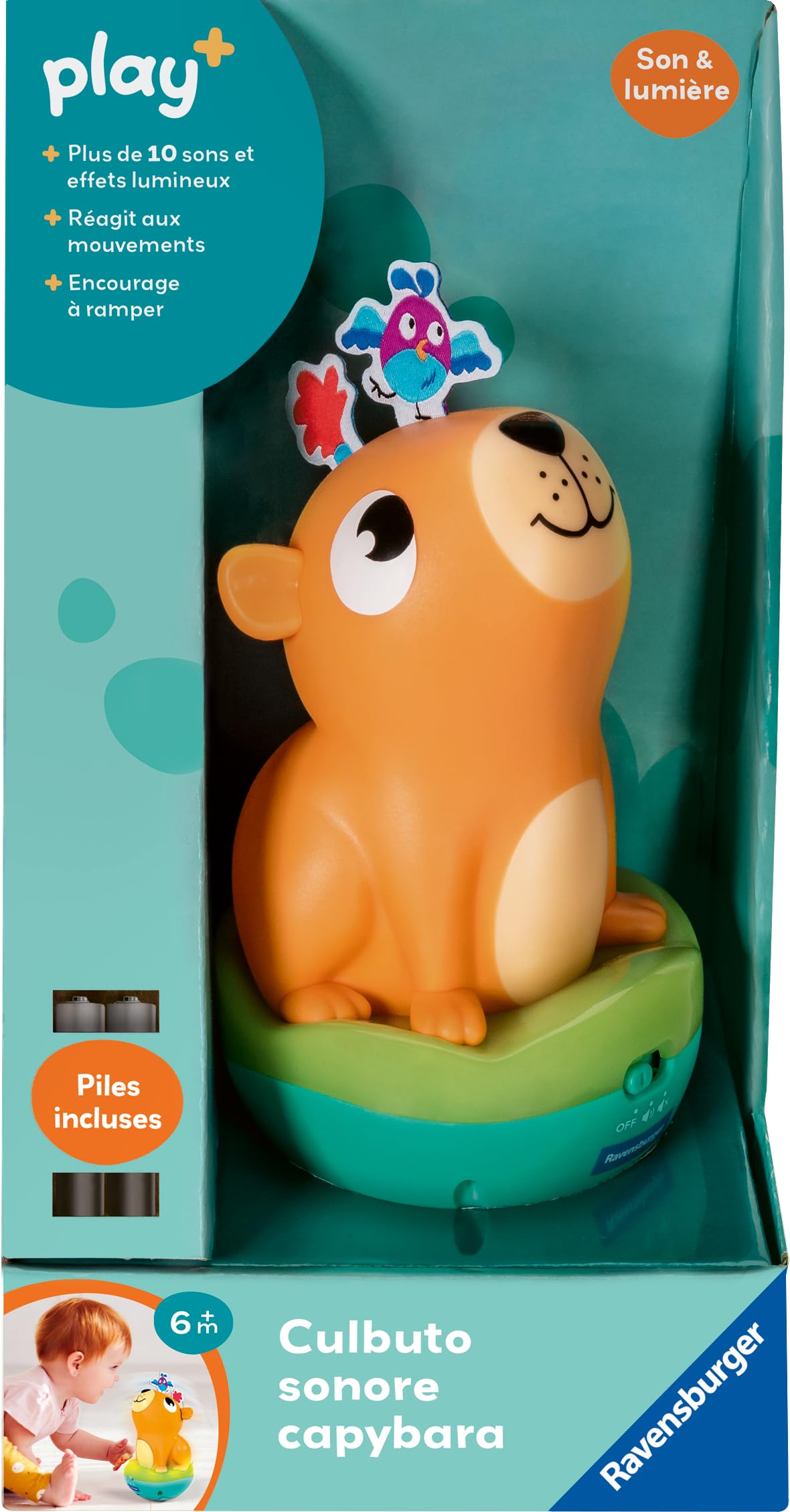 Ravensburger Play+ - Culbuto Sonore Lumineux Capybara - Jouet Sonore Bébé 6 Mois - Jouet Lumineux Bébé Éveil - 34019