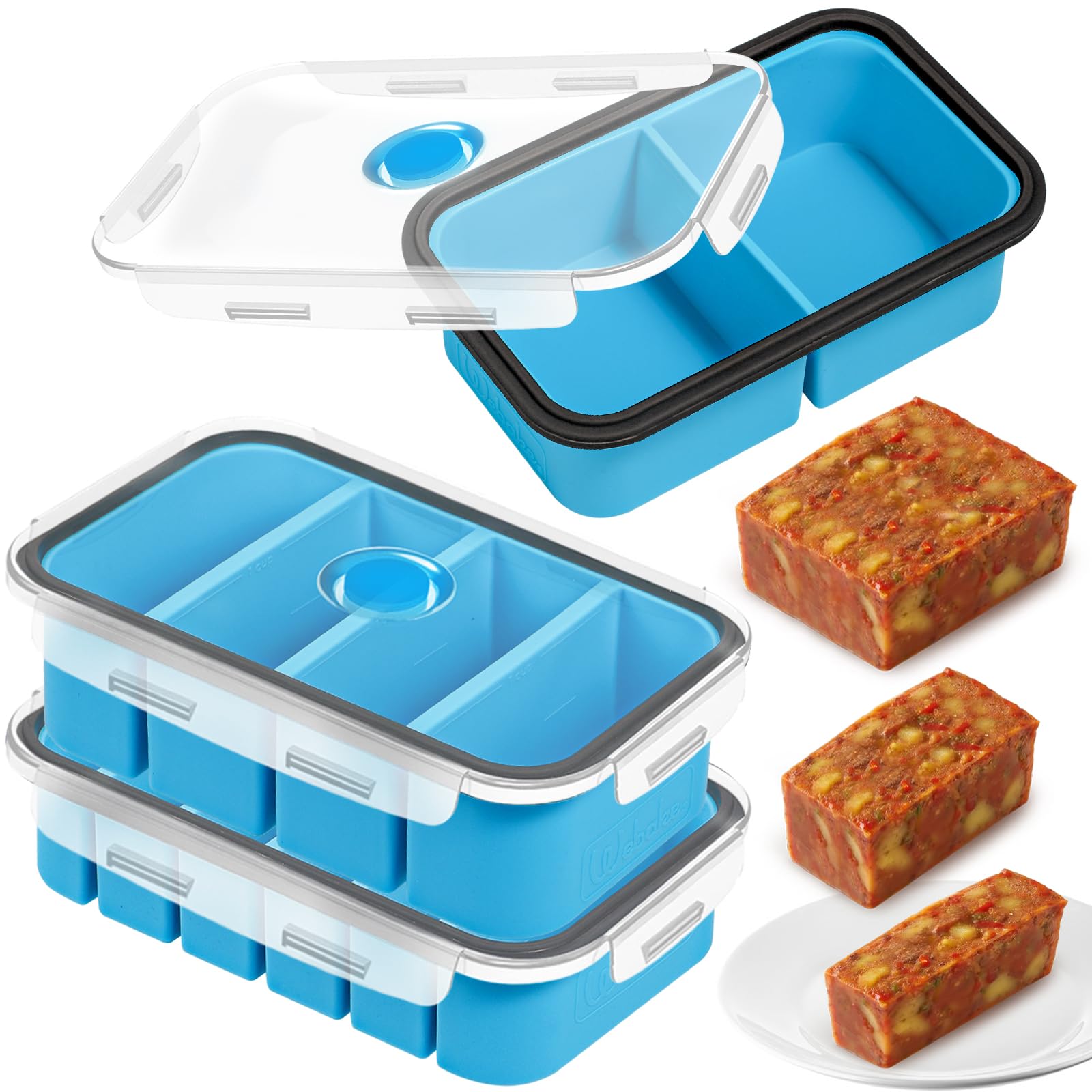 webake Silicone Soup Freezer Moulds with Lids 3 Pcs 120ml 250ml 500ml Portion Freezer Tray for Freezing Food, Silicone Food Freezer Trays for Soupe, Butter — image 1