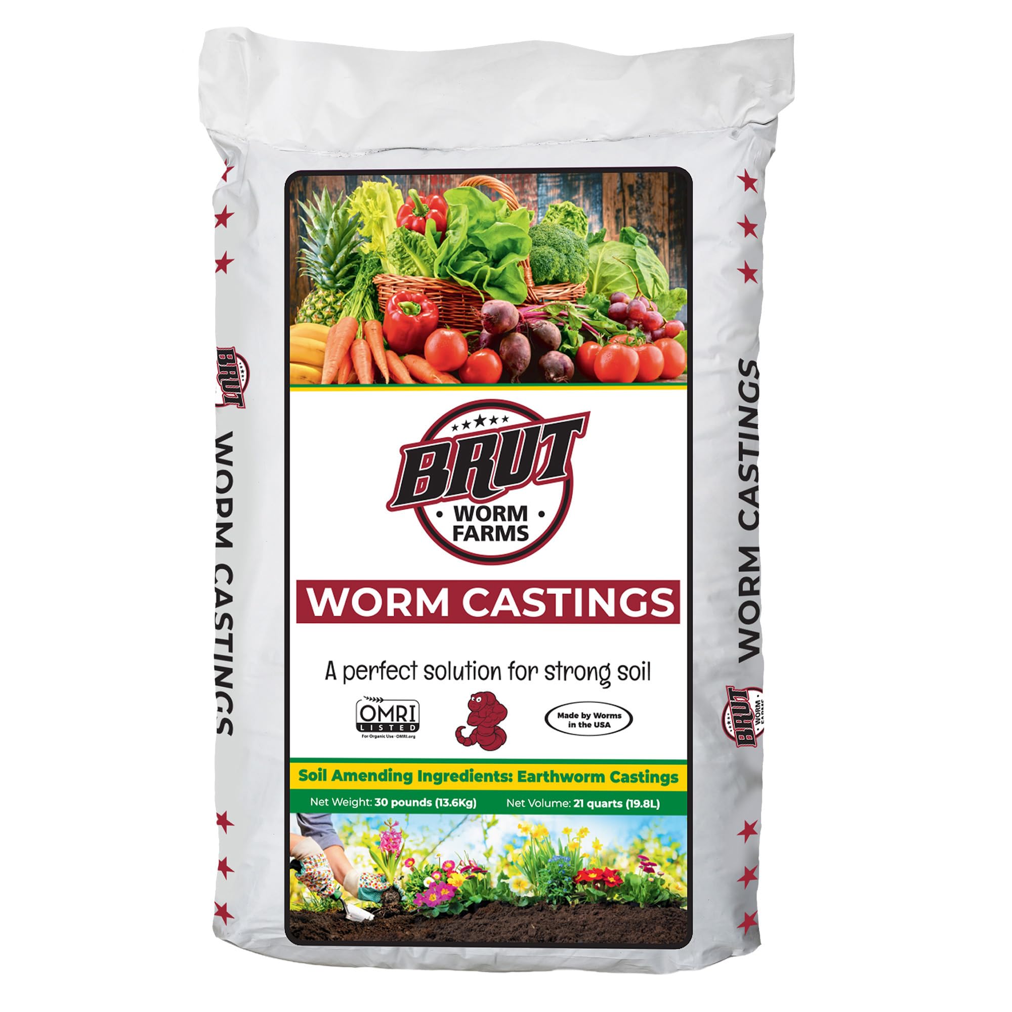 2-Pack Organic Worm Castings Fertilizer, 30 lb - Natural Soil Amendment for Plants, Potting Mixes, Indoor and Outdoor Gardens, Vegetables, and Lawns