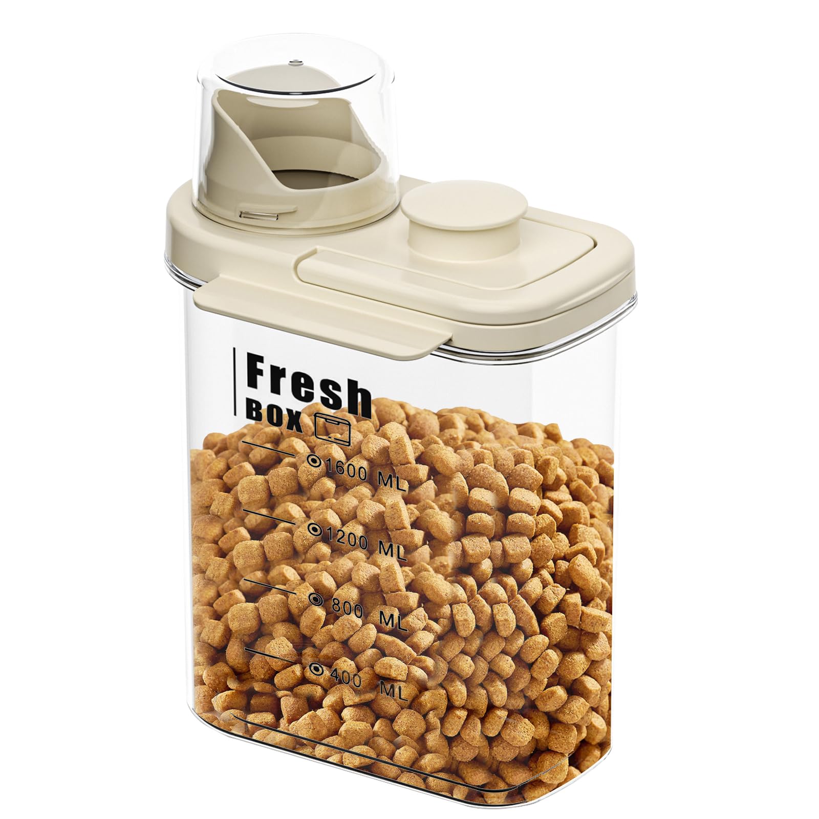 MINGPINHUIUS Dog Cat Food Storage Container - Transparent Sealed Insect-proof Moisture-proof Pet Food Storage Container, Portable Small Dog Food Container for Dry Food & Dry Feed (Beige Yellow, M/2L)