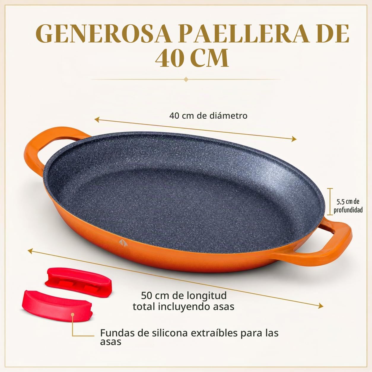 INTIGNIS Paella 40 cm - Aluminio - induccion - fuego para paella gas -Electrica - Tarea Pesada