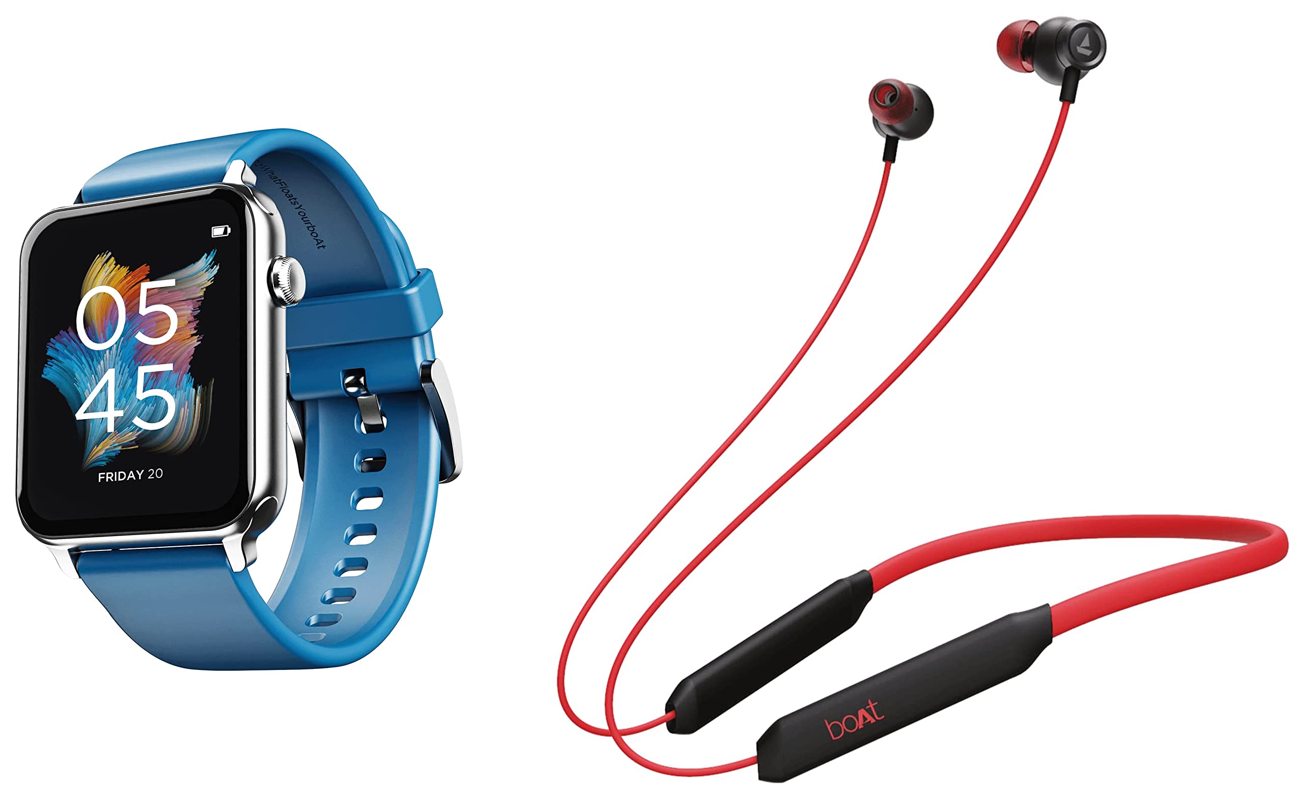 boAtWave Call Smart Watch, Smart Talk with Advanced Dedicated Bluetooth Calling Chip & Rockerz 205 Pro in Ear Bluetooth Neckband with Mic, Beast Mode(Low Latency Upto 65ms), ENx Tech