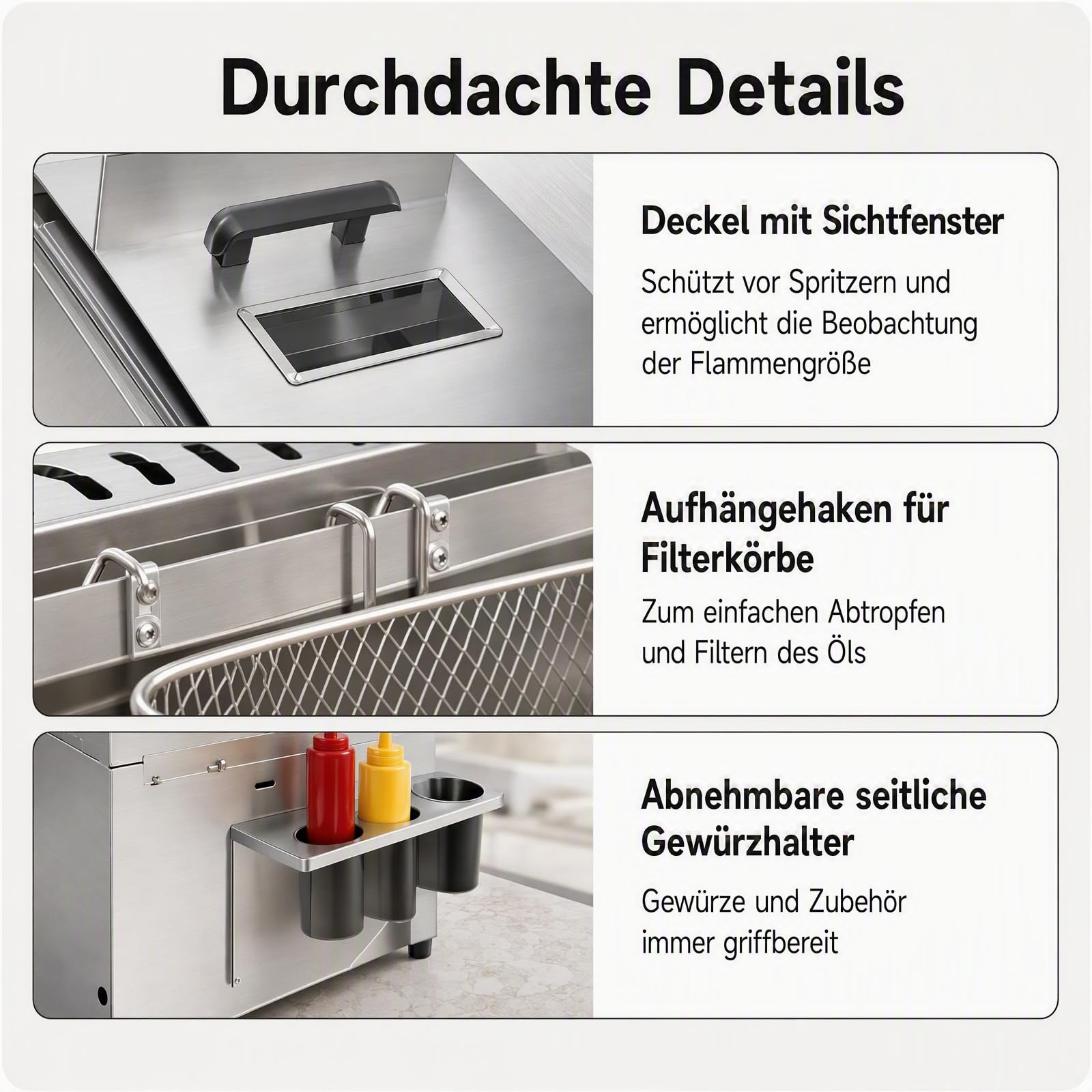 Kommerzielle Gas-Fritteuse mit Korb und Deckel, 2 x 6 L Edelstahl Fritteuse