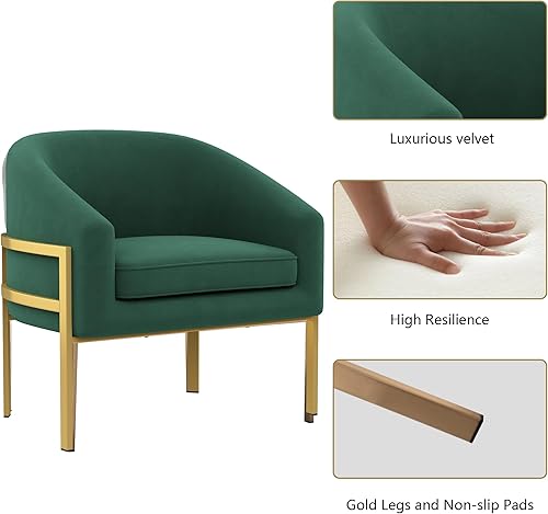 Miniatura 4 de Aklaus Sillas de barril moderna con patas de metal dorado tapizadas para lectura, silla de club con asiento extraíble, acogedora silla Sigle, sillón
