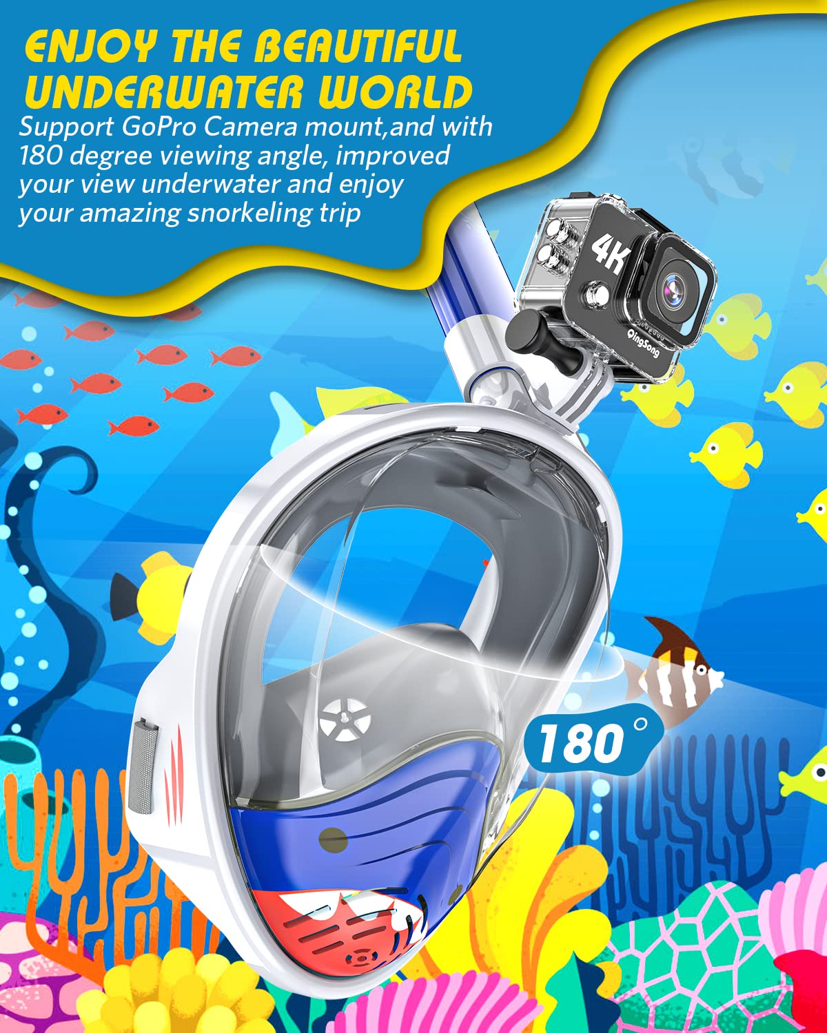 Snapklik.com : QingSong Kids Snorkel Mask Full Face, Snorkeling Set