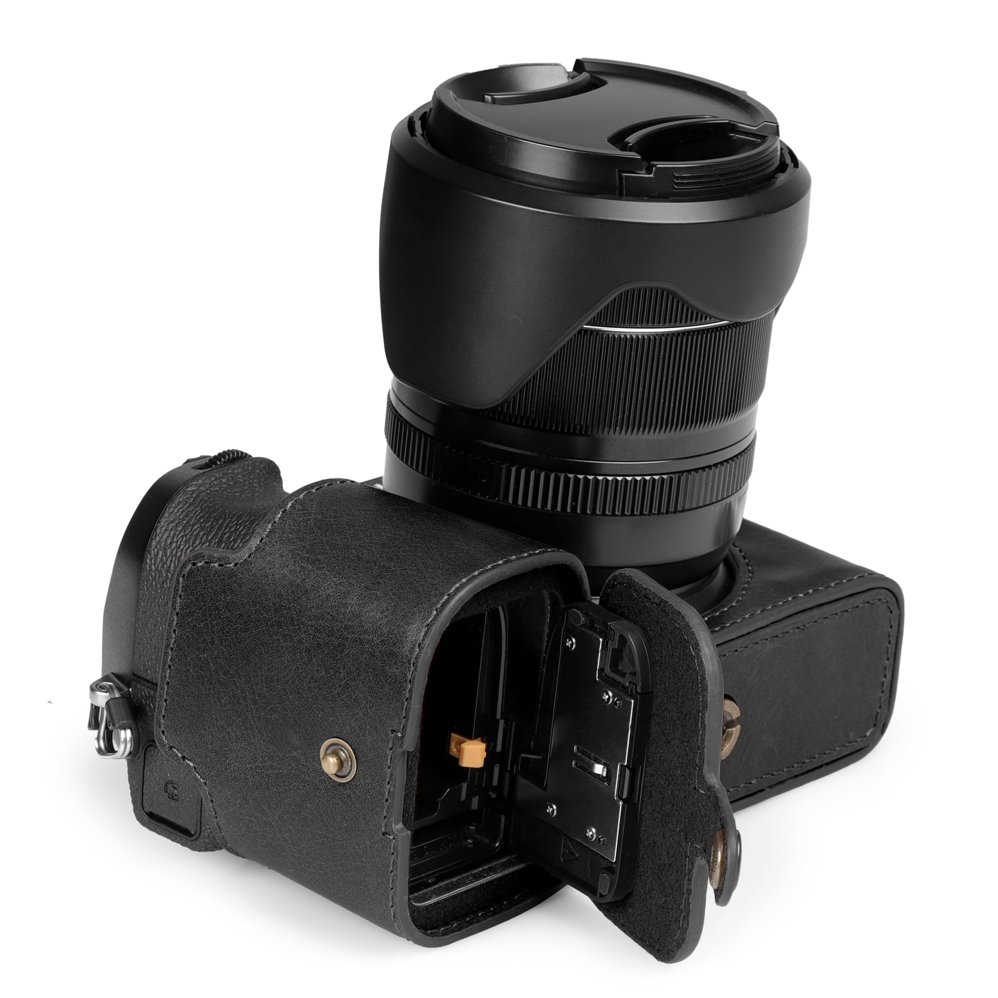 MegaGear - Etui na Aparat Fotograficzny z Prawdziwej Skóry do Fujifilm X-S20 - Stylowa i Ochronna Torba Cyfrowa - Czarny, przypadkowy