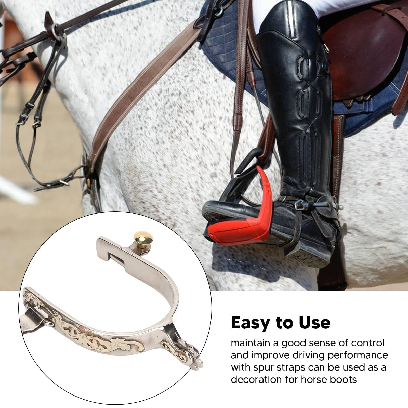 Cyrank Speroni per Cavallo, Speroni in Acciaio Inossidabile Speroni Stile Cowboy Occidentale Speroni Occidentali Speroni per Stivali da Cavallo con Intaglio di Fiori Sperone Occidentale per Equestre
