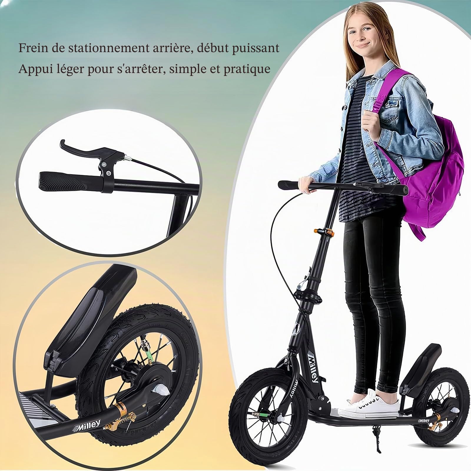 City Scooter 290mm XXL Big Wheel Scooter Adultes, Scooter City Pliable avec Frein à Main et Frein pour Adultes et Enfants, Capacité de Charge 150 kg