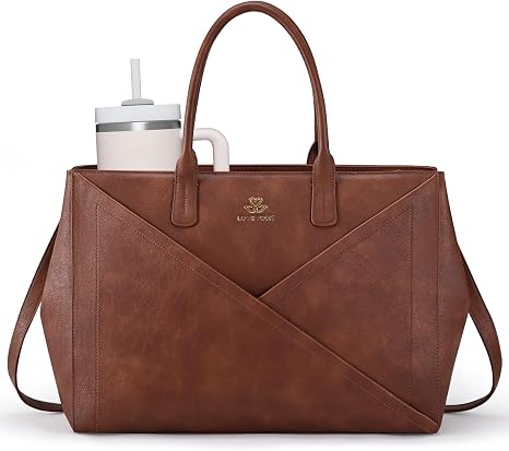 LOVEVOOK Laptop Tote Bag for Women with Large Cup Holder, 15.6 Inch PU Leather Work Bag Teacher Tote Bag, Waterproof Computer Bags Business Office Briefcase Handbag