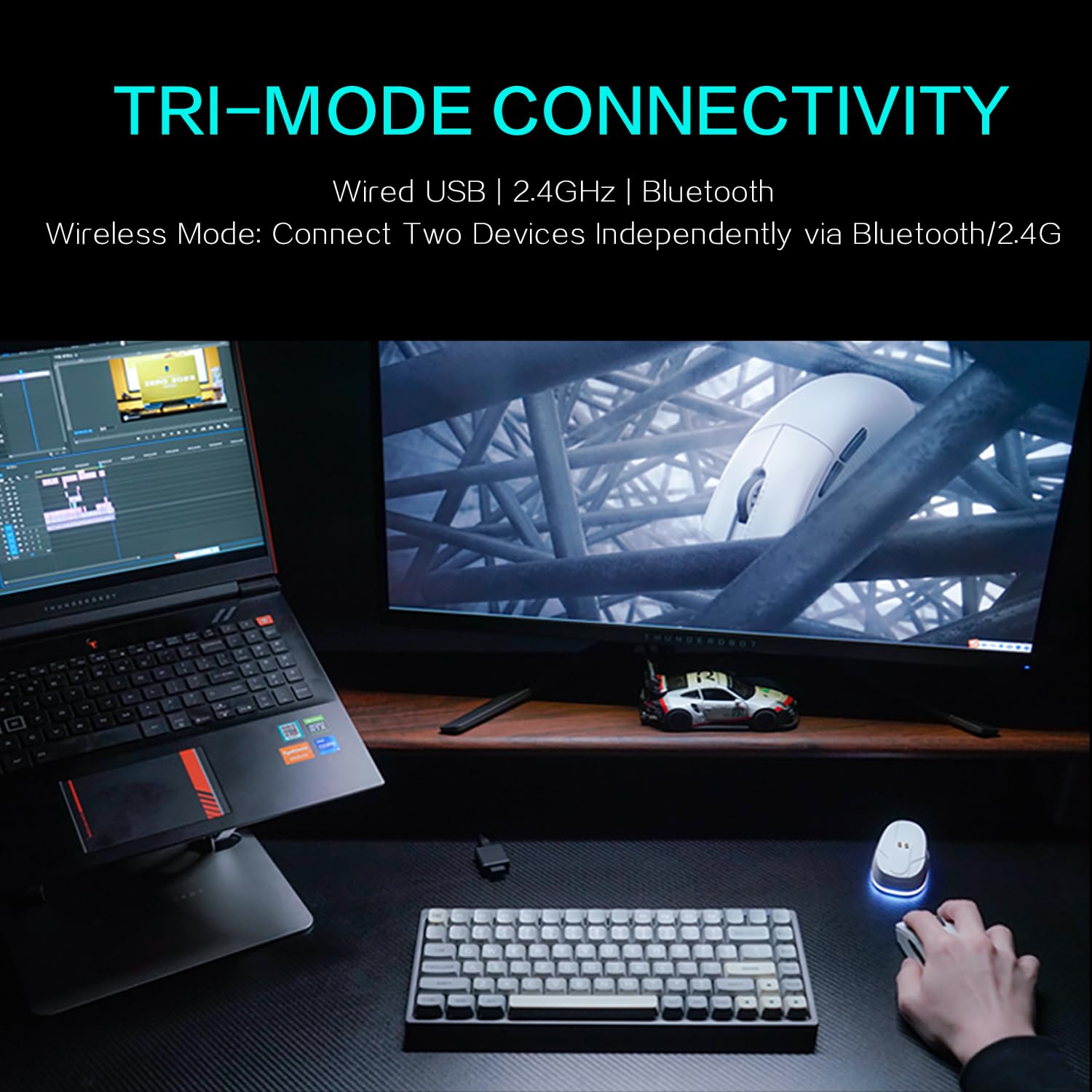 Thunderobot ML903 4K Mouse Gaming Wireless con RGB Dock di Ricarica,Sensore Ottico da 26.000 DPI,Lunga Durata Della Batteria,Mouse da Gaming Wireless per PC, Mac