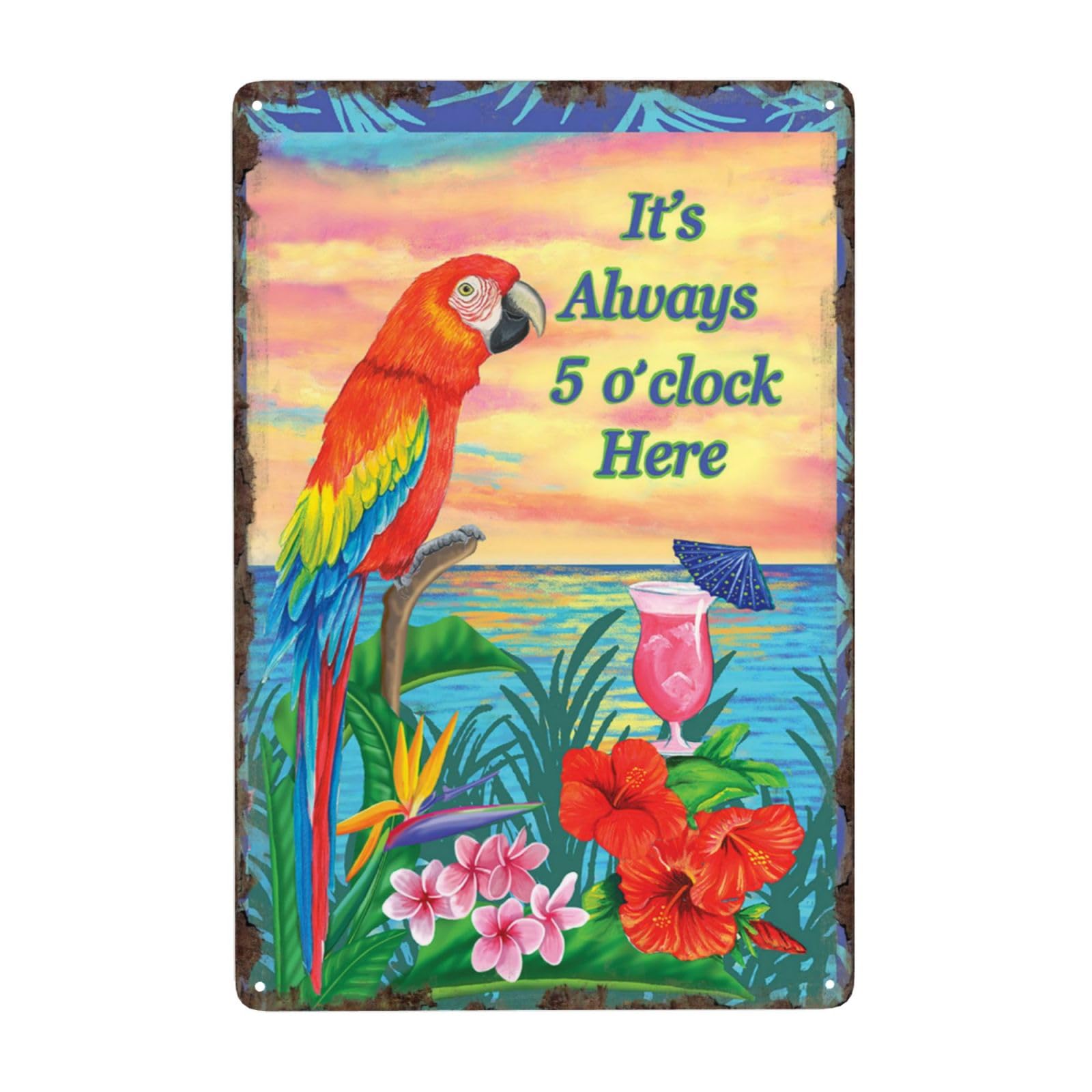 Vintage Metal Sign, It's Always 5 o'clock Here Tin sign, Funny Decor Poster for Home Man Cave Bar Garden Garage Wall Plaque Iron Sign 20 x 30 cm