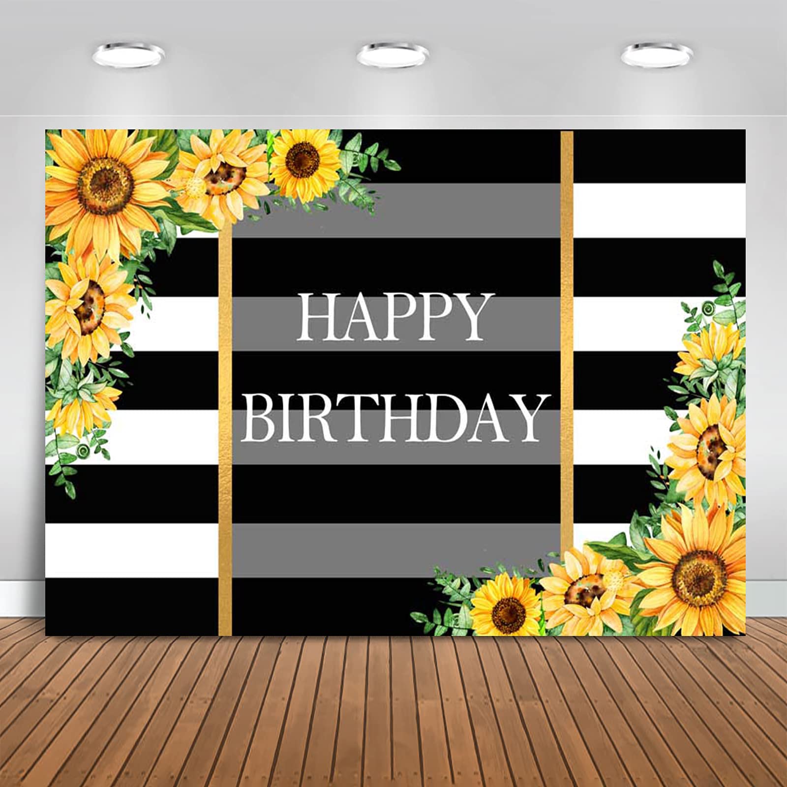 Buy Mocsicka Sunflower Birthday Backdrop Black and White Stripes
