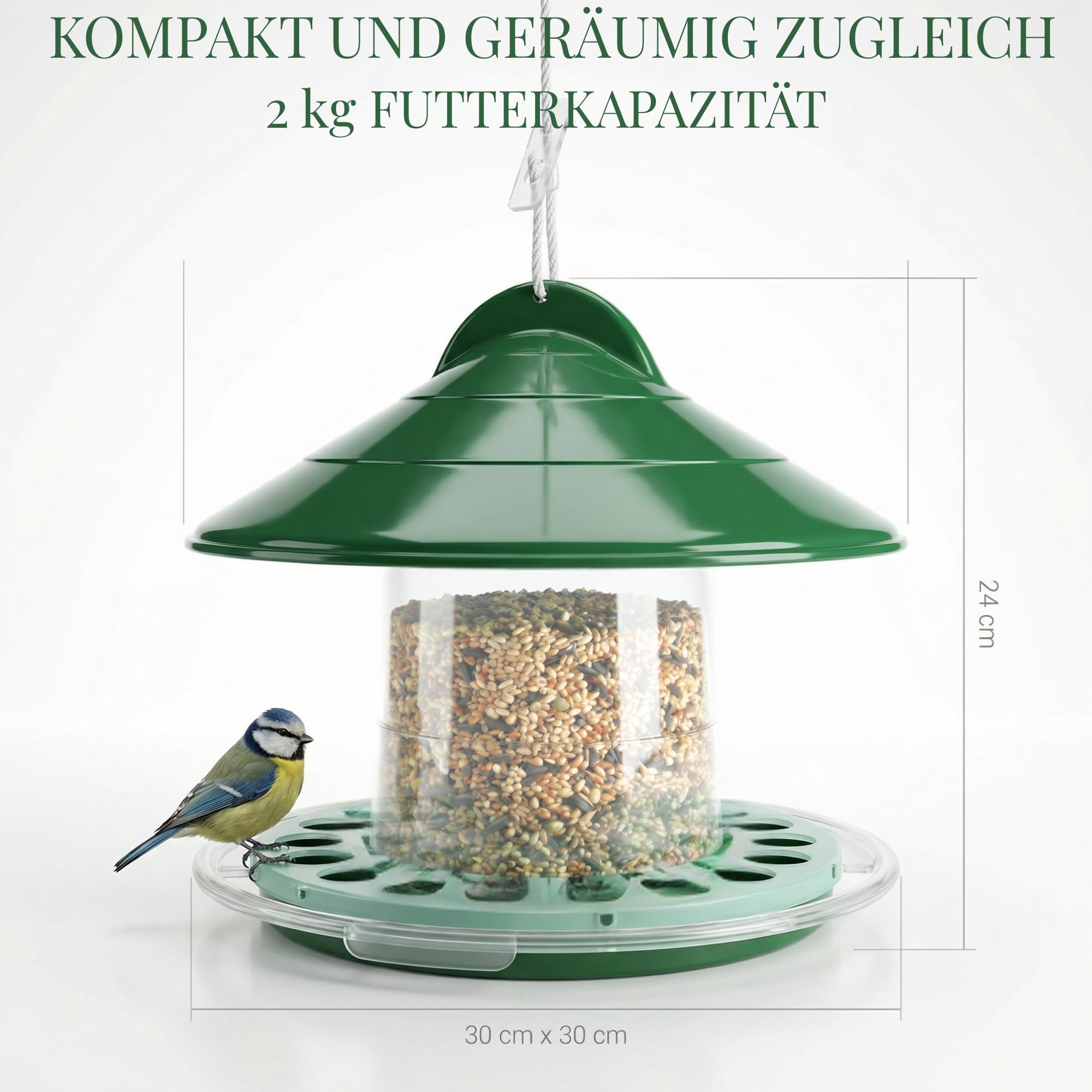 Vogelfutterhaus & Vogeltränke Set – Vogelfutterspender 2kg mit Wetterschutzdach und Vogeltränke aus Glas, Vogelfutterstation für Balkon & Garten